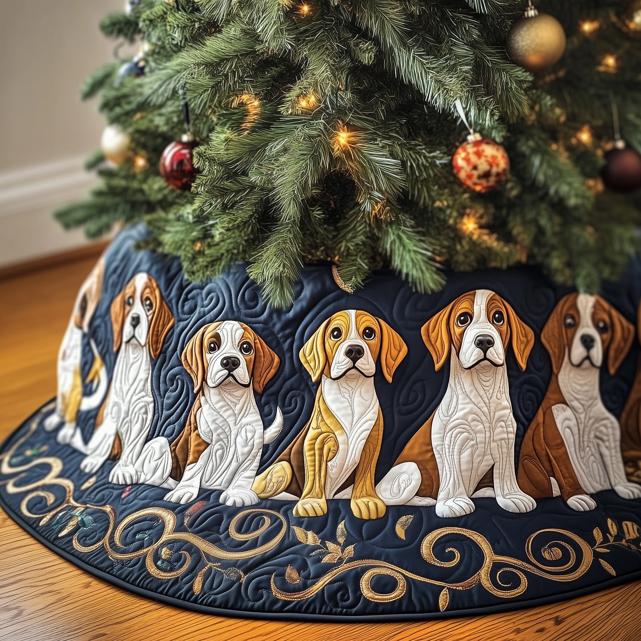 Christmas Beagle Quilted Tree Skirt Xmas Tree Surround Decorations Beagle Products Beagle Owner Gifts-1 Christmas Beagle Quilted Tree Skirt Xmas Tree Surround Decorations Beagle Products Beagle Owner Gifts-1