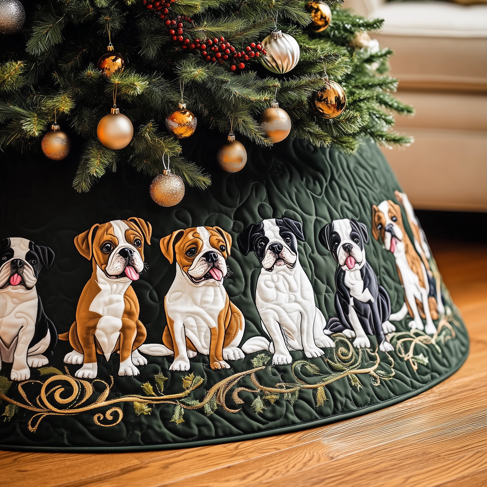 Christmas Boxer Quilted Tree Skirt Holiday Christmas Tree Decorations Gifts For Box Dog Lovers Owners-1