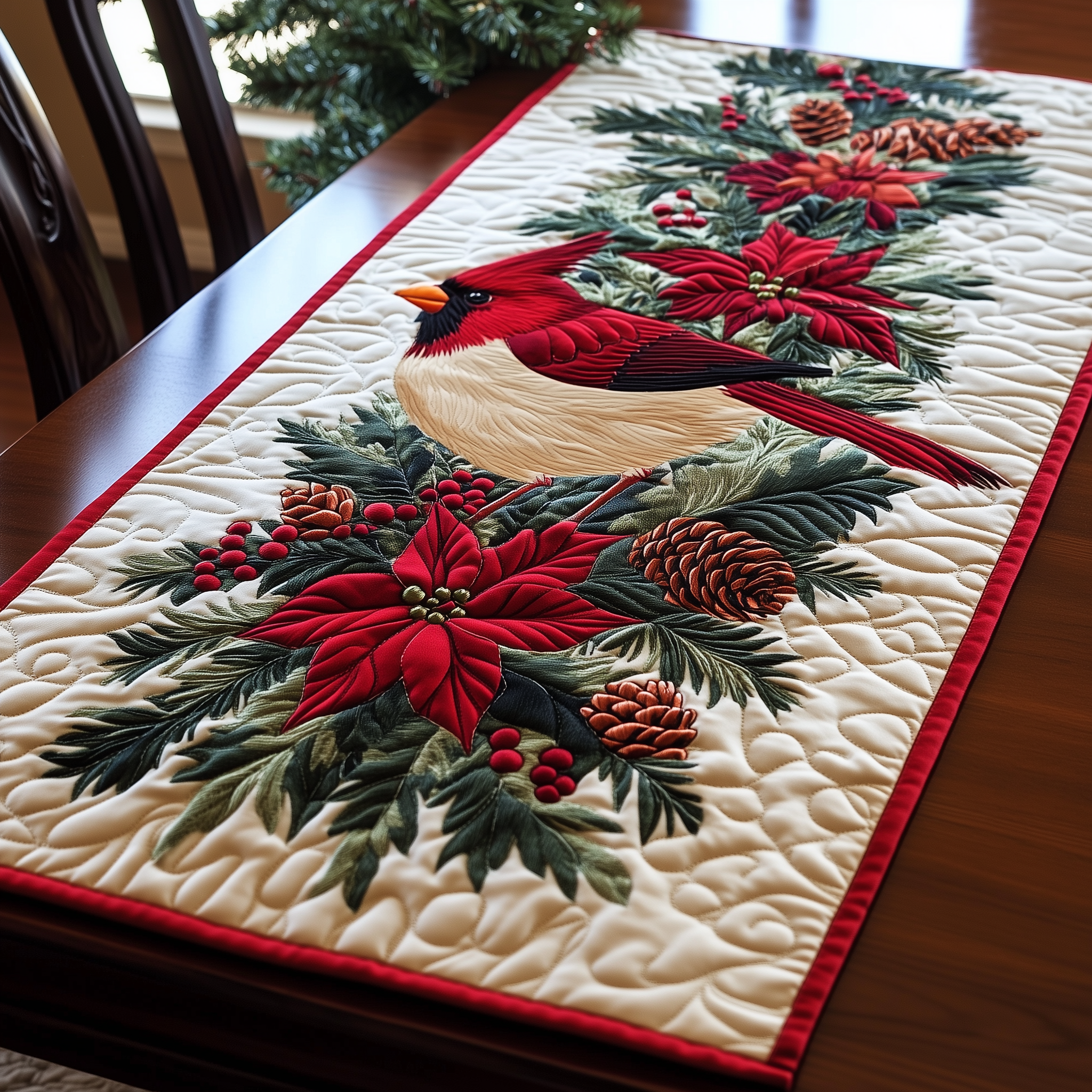 Christmas Cardinal Quilted Table Runner Indoor Cardinal Christmas Decorations Gifts-1 Christmas Cardinal Quilted Table Runner Indoor Cardinal Christmas Decorations Gifts-1