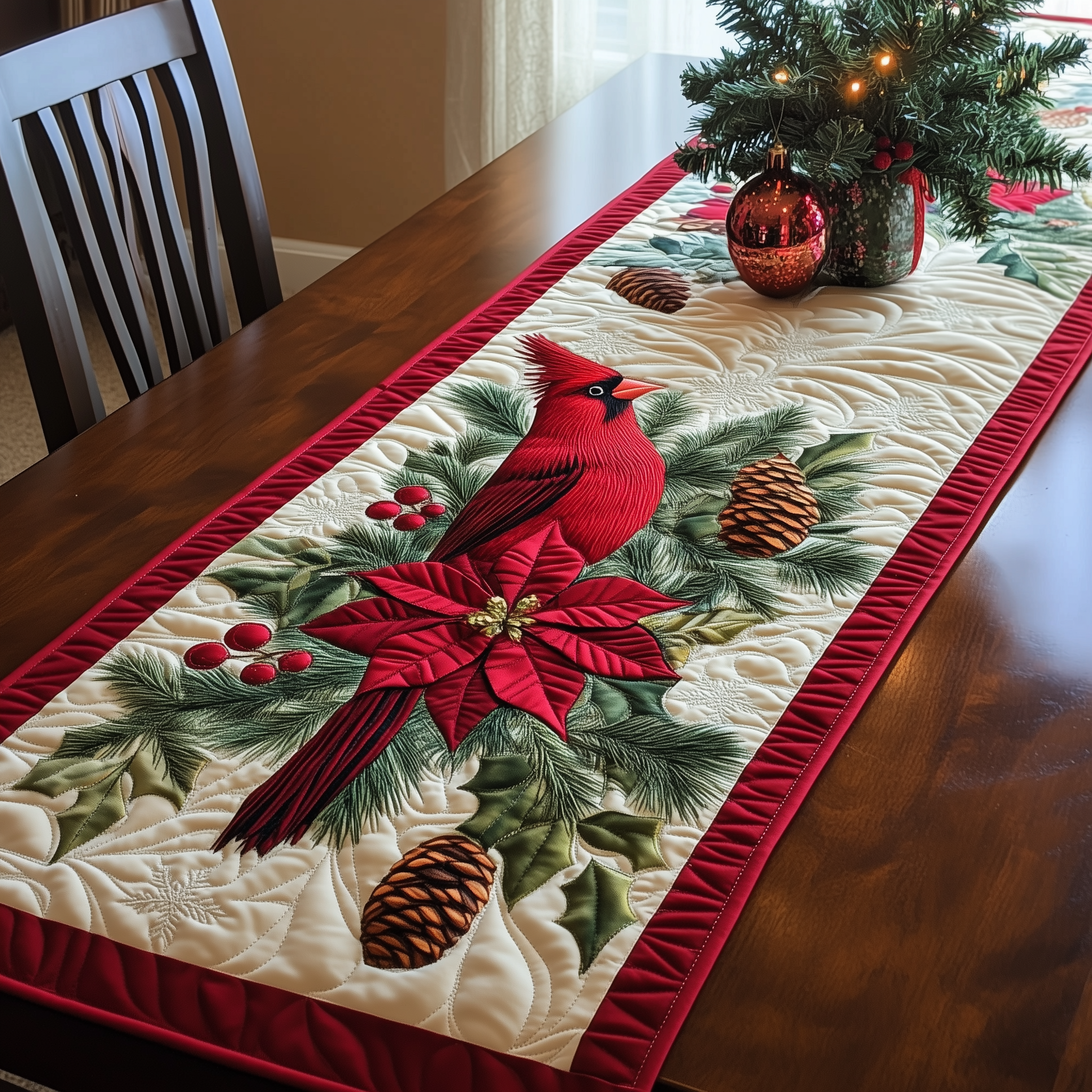 Christmas Cardinal Quilted Table Runner Modern Dining Holiday Table Cardinal Christmas Decor-1 Christmas Cardinal Quilted Table Runner Modern Dining Holiday Table Cardinal Christmas Decor-1