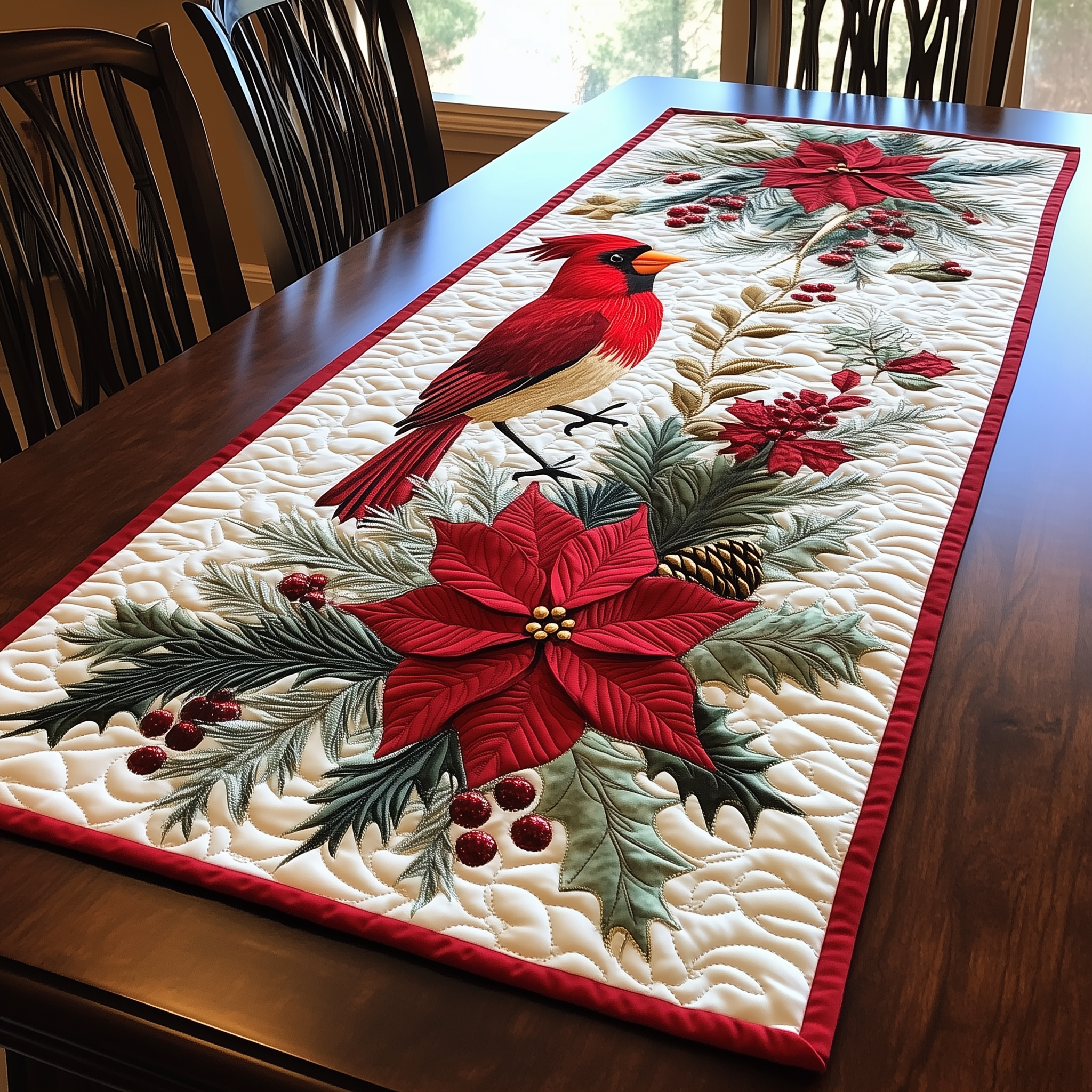 Christmas Cardinal Quilted Table Runner Modern Dining Holiday Table Christmas Cardinal Themed Gifts-1 Christmas Cardinal Quilted Table Runner Modern Dining Holiday Table Christmas Cardinal Themed Gifts-1