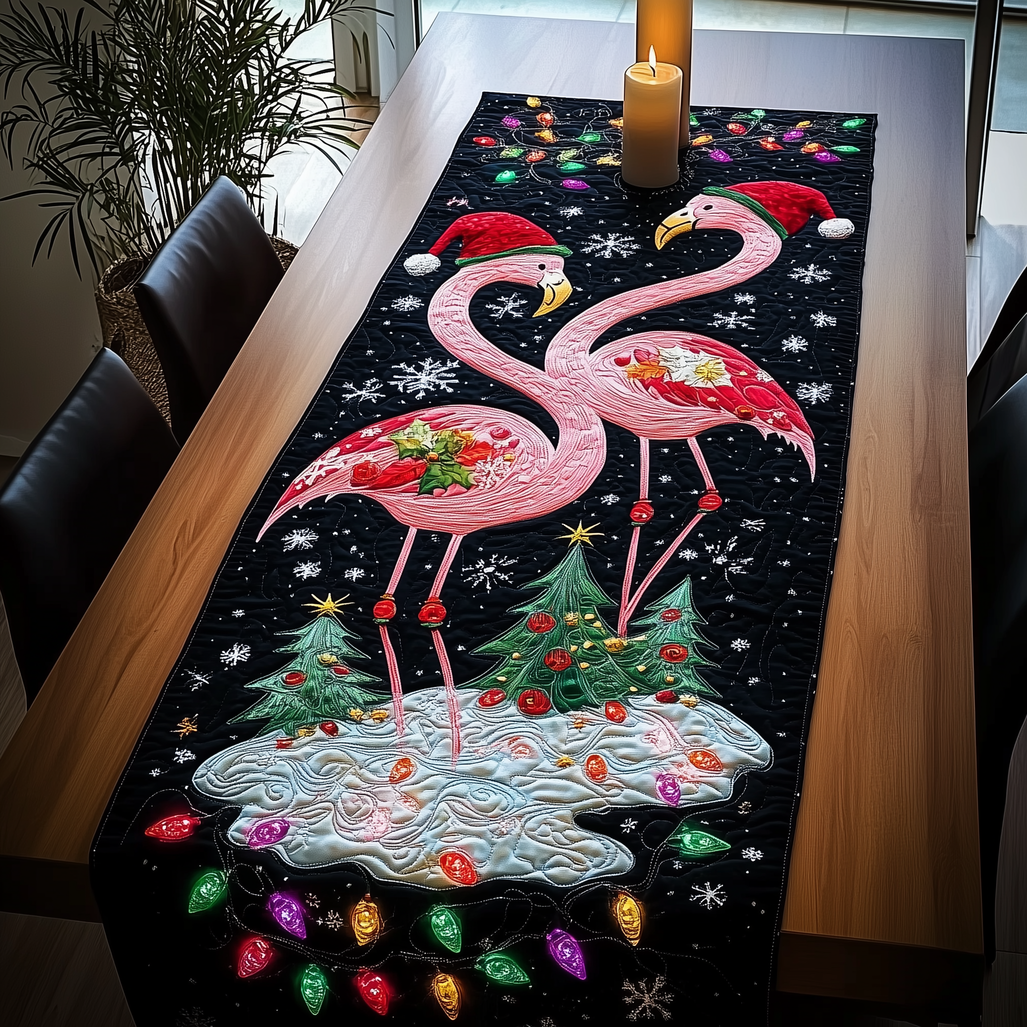 Christmas Flamingo Quilted Table Runner Cute Dining Table Runner Holiday Flamingo Christmas Presents-1 Christmas Flamingo Quilted Table Runner Cute Dining Table Runner Holiday Flamingo Christmas Presents-1