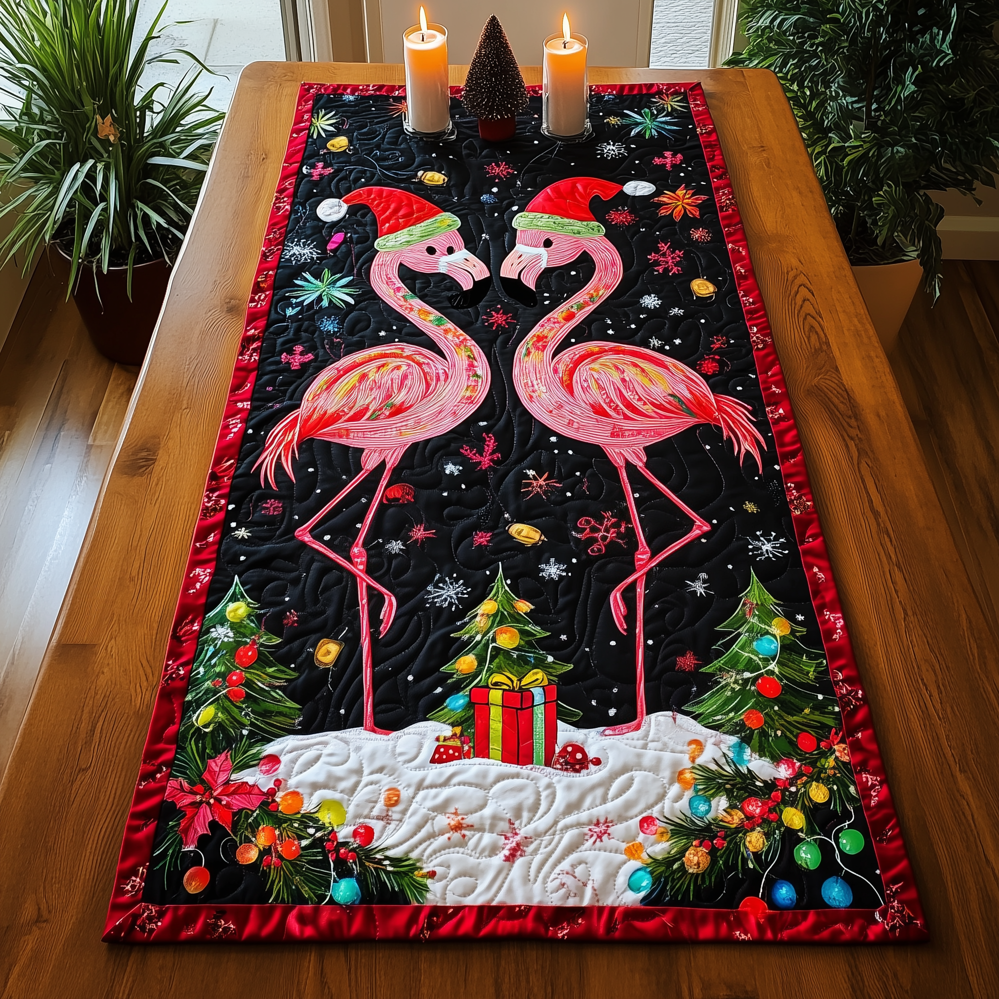 Christmas Flamingo Quilted Table Runner Modern Coffee Table Runner Cute Flamingo Stuff Gifts-1 Christmas Flamingo Quilted Table Runner Modern Coffee Table Runner Cute Flamingo Stuff Gifts-1
