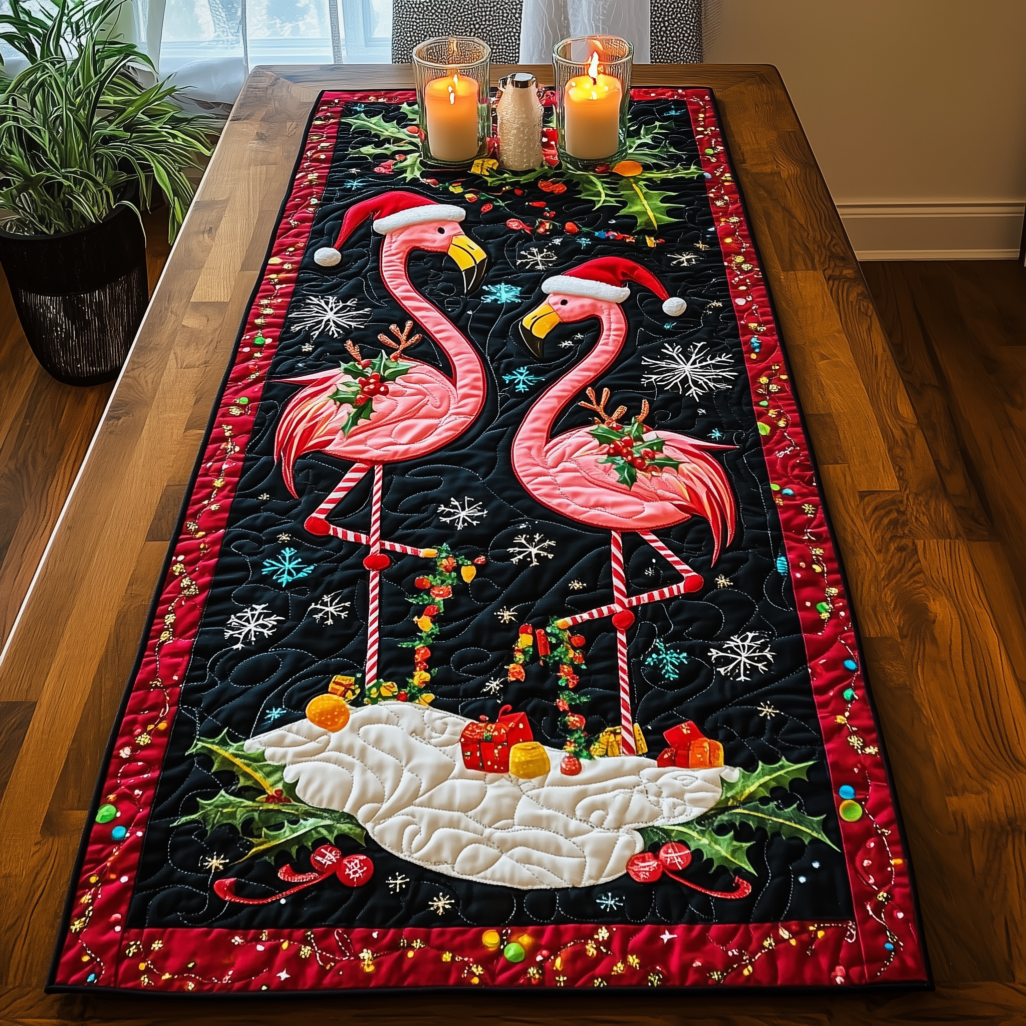 Christmas Flamingo Quilted Table Runner Modern Dining Table Runner Holiday Flamingo Novelty Gifts-1 Christmas Flamingo Quilted Table Runner Modern Dining Table Runner Holiday Flamingo Novelty Gifts-1