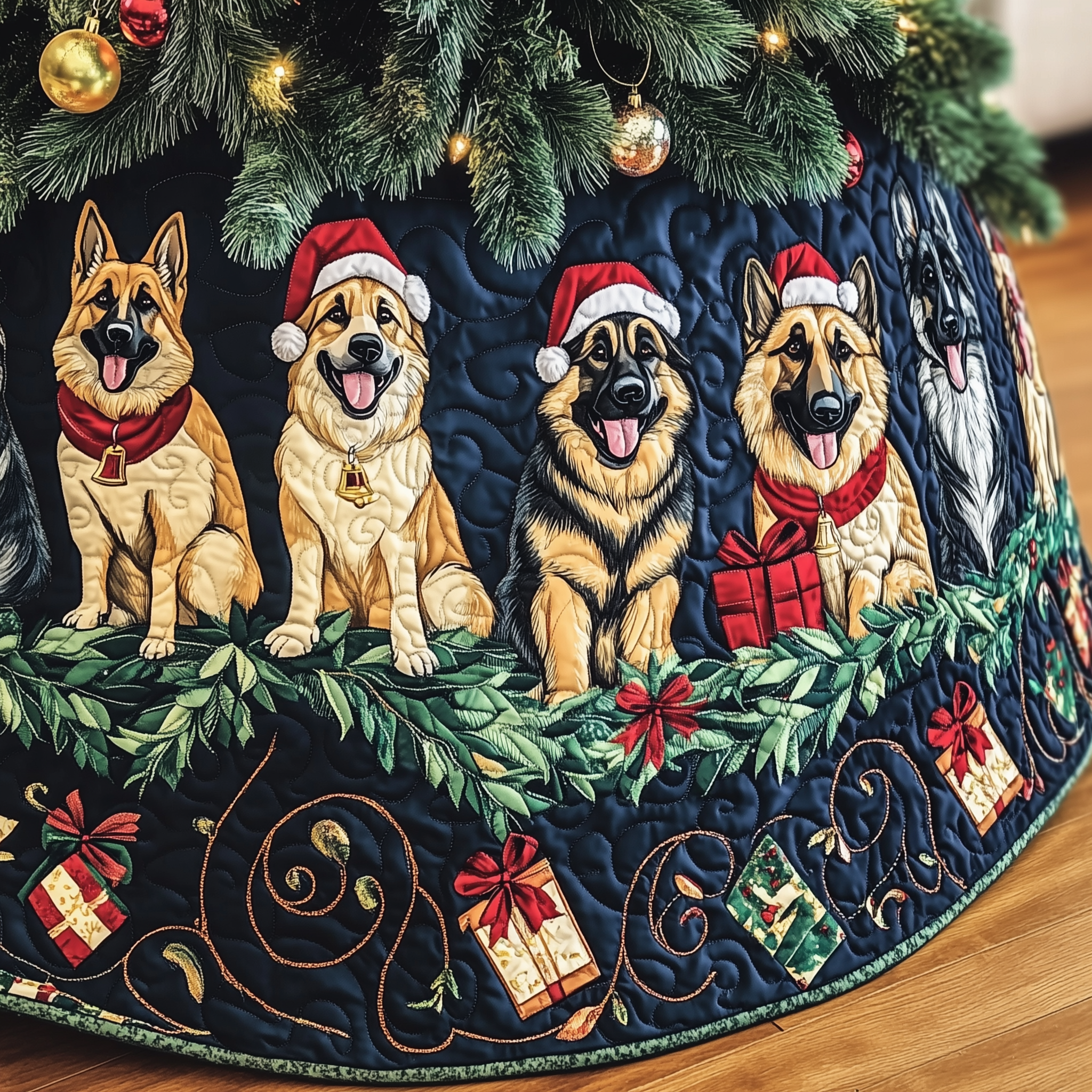 Christmas German Shepherd Quilted Tree Skirt Xmas Decorations Gifts For German Shepherd Owners-1