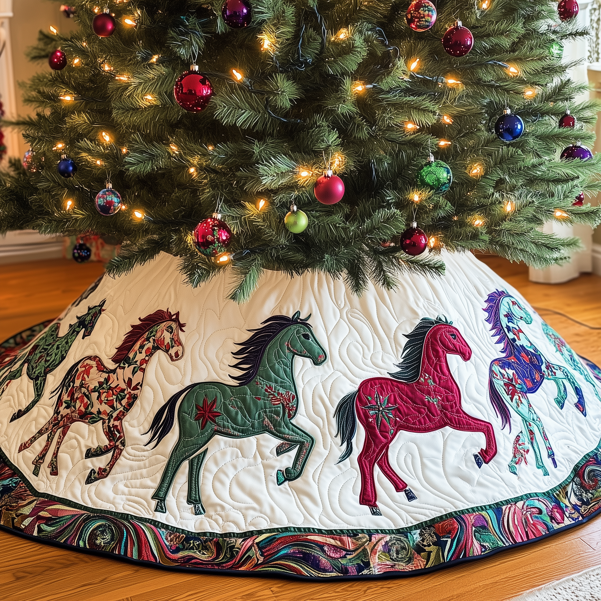 Christmas House Quilted Tree Skirt Cute Holiday Xmas Surround Tree Base Cover Indoor Home Decorations Gift-1