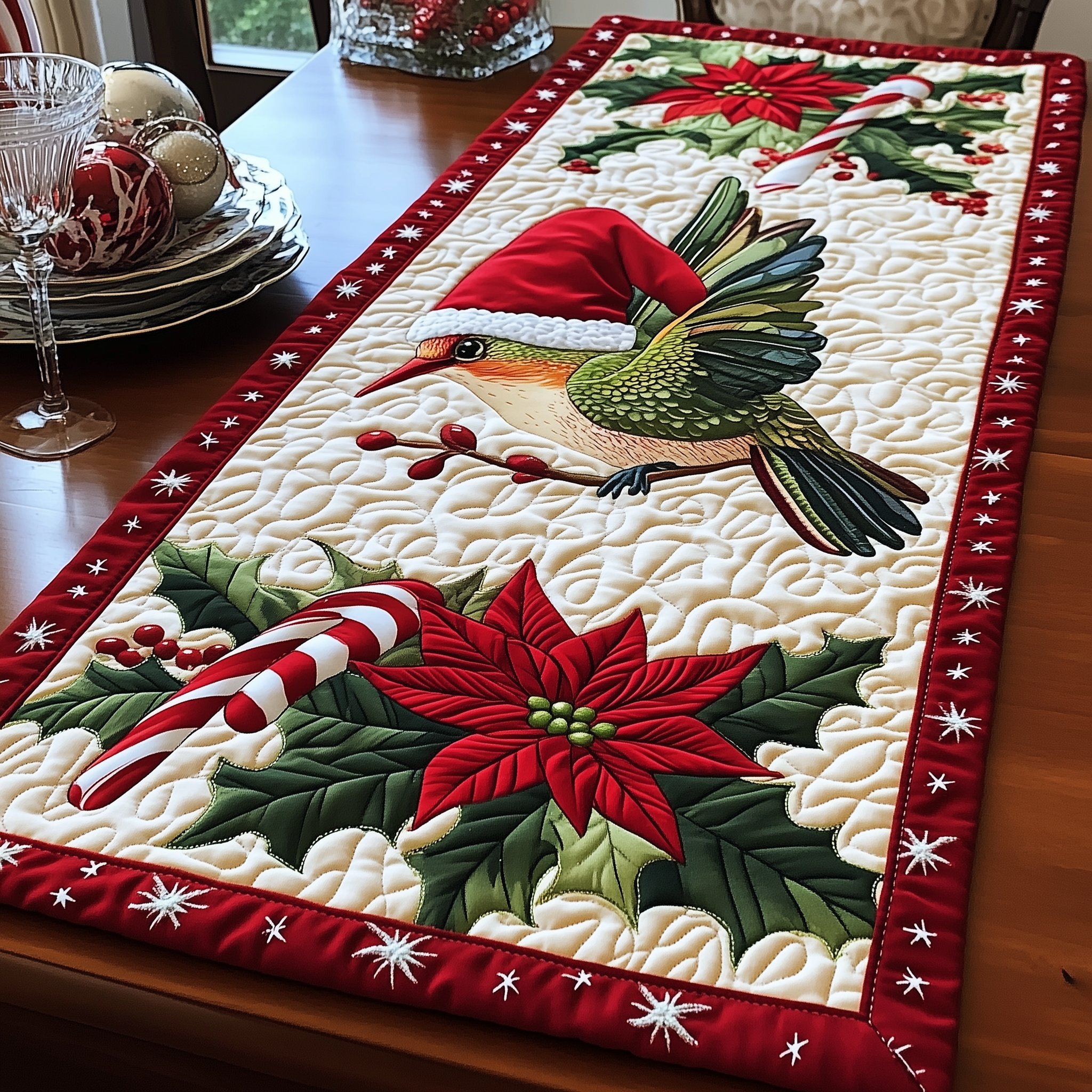Christmas Hummingbird Quilted Table Runner Best Unique Gifts For Hummingbird Lovers-1 Christmas Hummingbird Quilted Table Runner Best Unique Gifts For Hummingbird Lovers-1