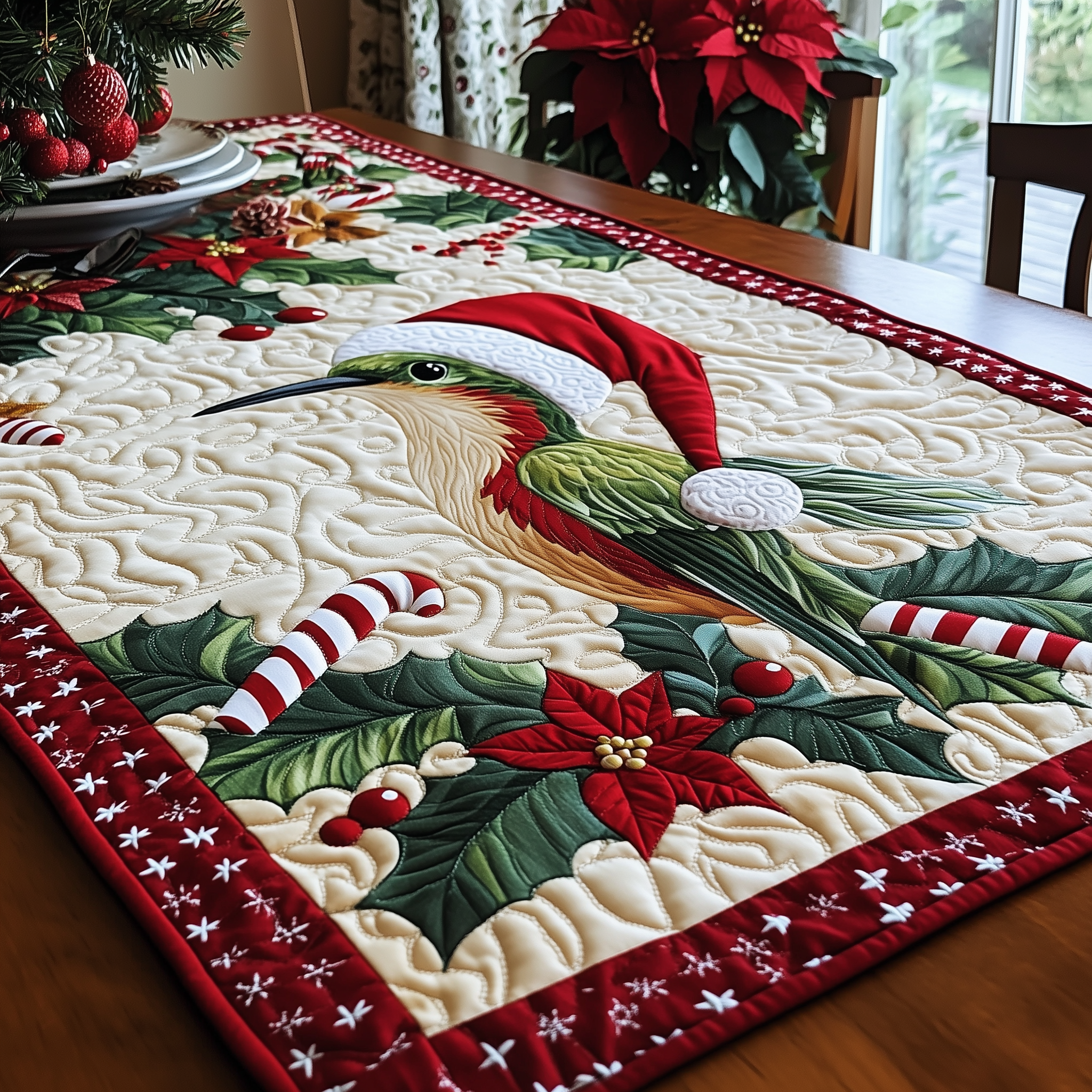 Christmas Hummingbird Quilted Table Runner Decorations Dining Table Runner Hummingbird Gift Ideas-1 Christmas Hummingbird Quilted Table Runner Decorations Dining Table Runner Hummingbird Gift Ideas-1