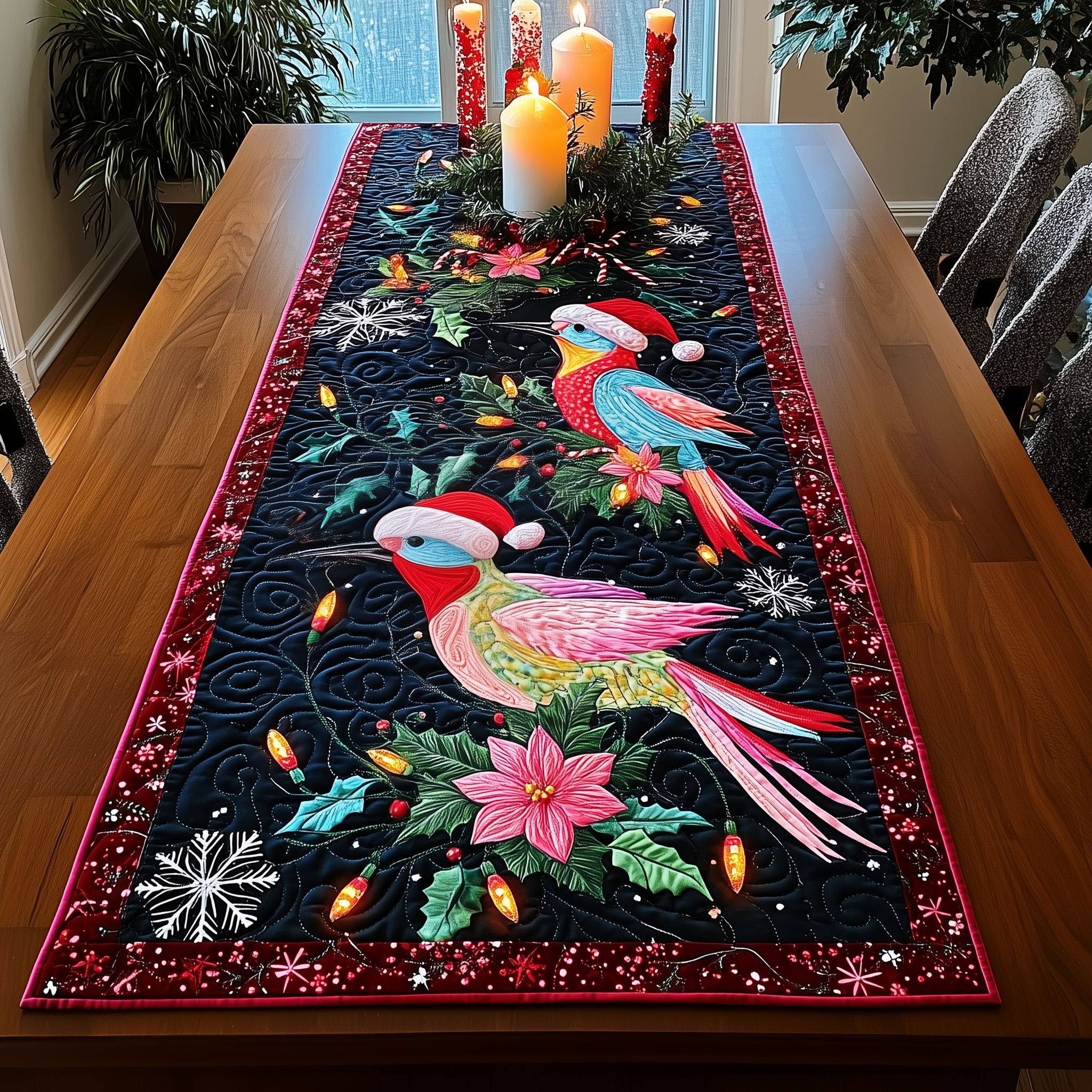 Christmas Hummingbird Quilted Table RunnerHoliday Decorations Hummingbird Gifts For Women-1 Christmas Hummingbird Quilted Table RunnerHoliday Decorations Hummingbird Gifts For Women-1