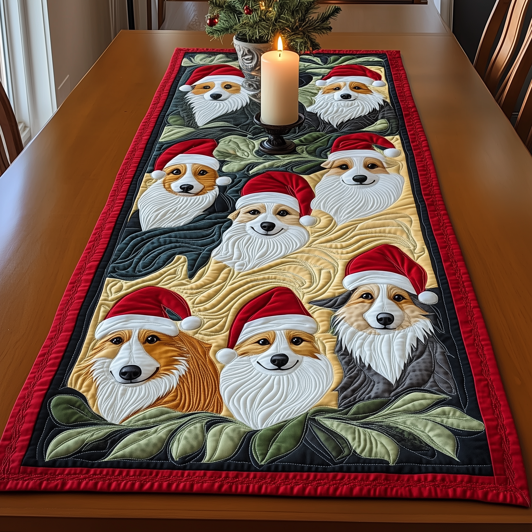 Christmas Joyful Corgi Quilted Table Runner Holiday Dining Table Runner Best Gifts For Corgi Owners-1 Christmas Joyful Corgi Quilted Table Runner Holiday Dining Table Runner Best Gifts For Corgi Owners-1