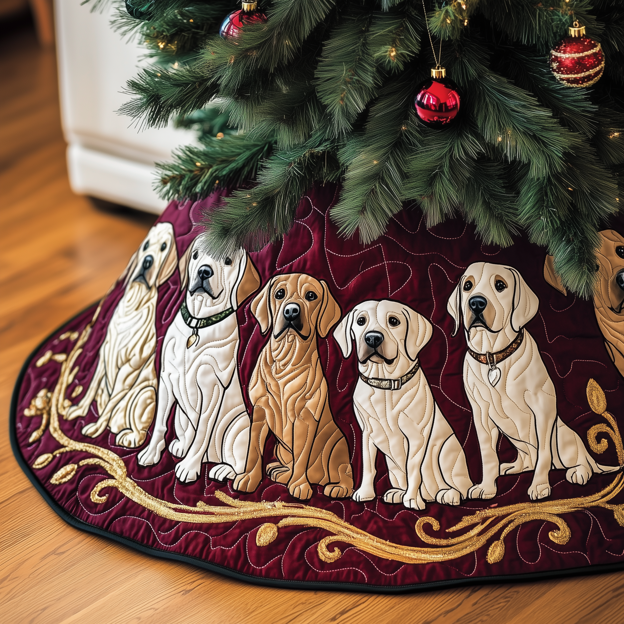 Christmas Labrador Quilted Tree Skirt Christmas Tree Surround Decorations Labrador Themed Gifts-1 Christmas Labrador Quilted Tree Skirt Christmas Tree Surround Decorations Labrador Themed Gifts-1
