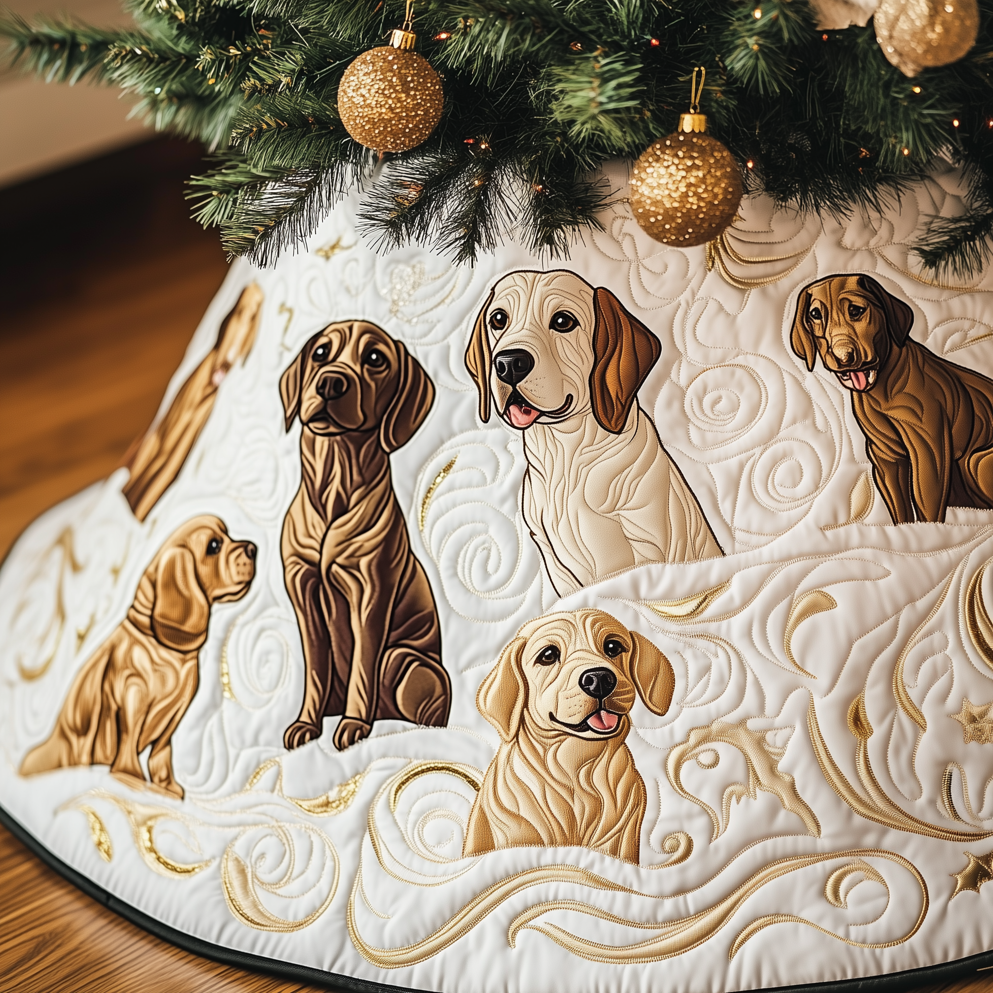 Christmas Labrador Quilted Tree Skirt Xmas Tree Base Cover Decorations Christmas Gifts For Labrador Dog Lovers-1