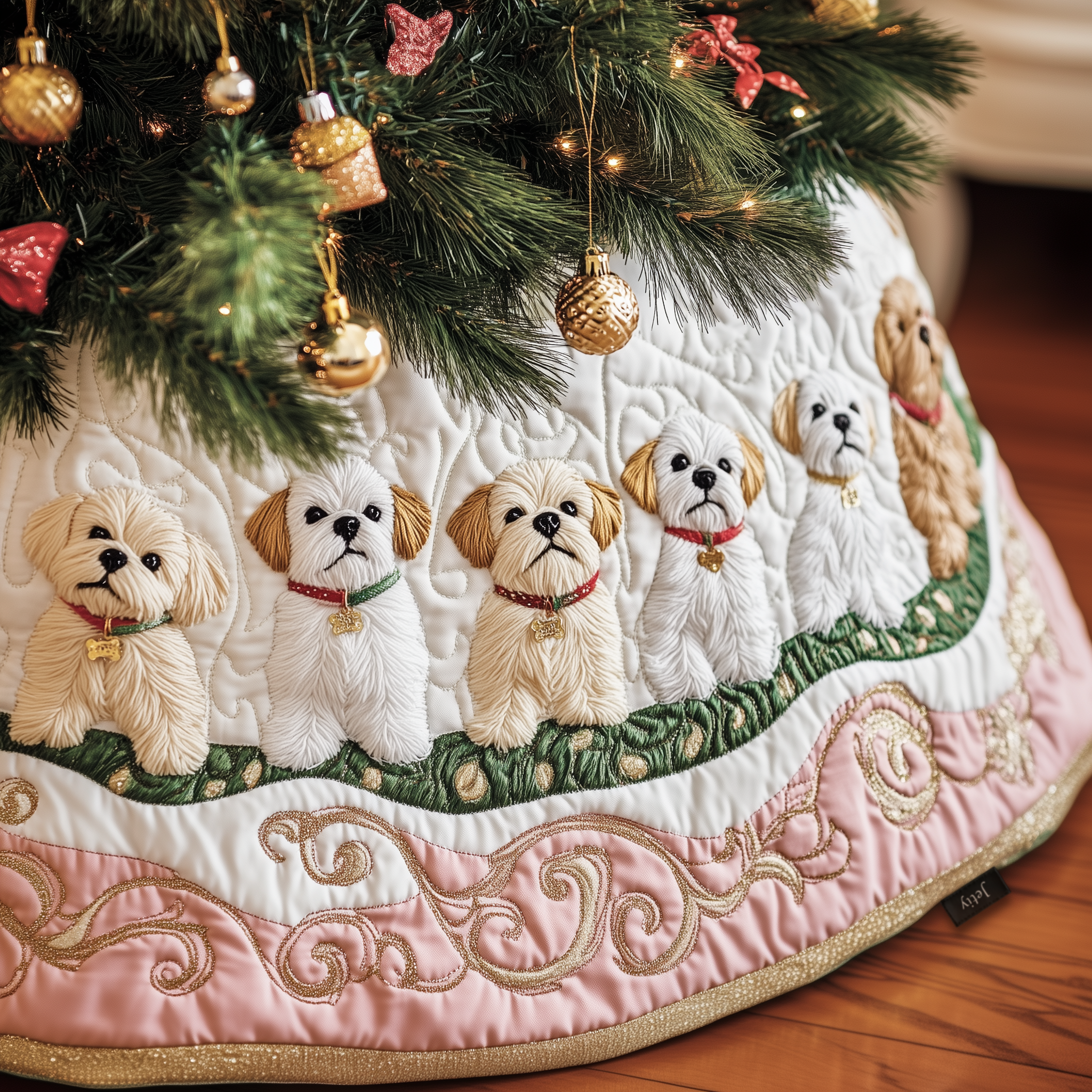 Christmas Maltese Quilted Tree Skirt Xmas Tree Base Cover Decorations Christmas Gifts For Maltese Lovers-1