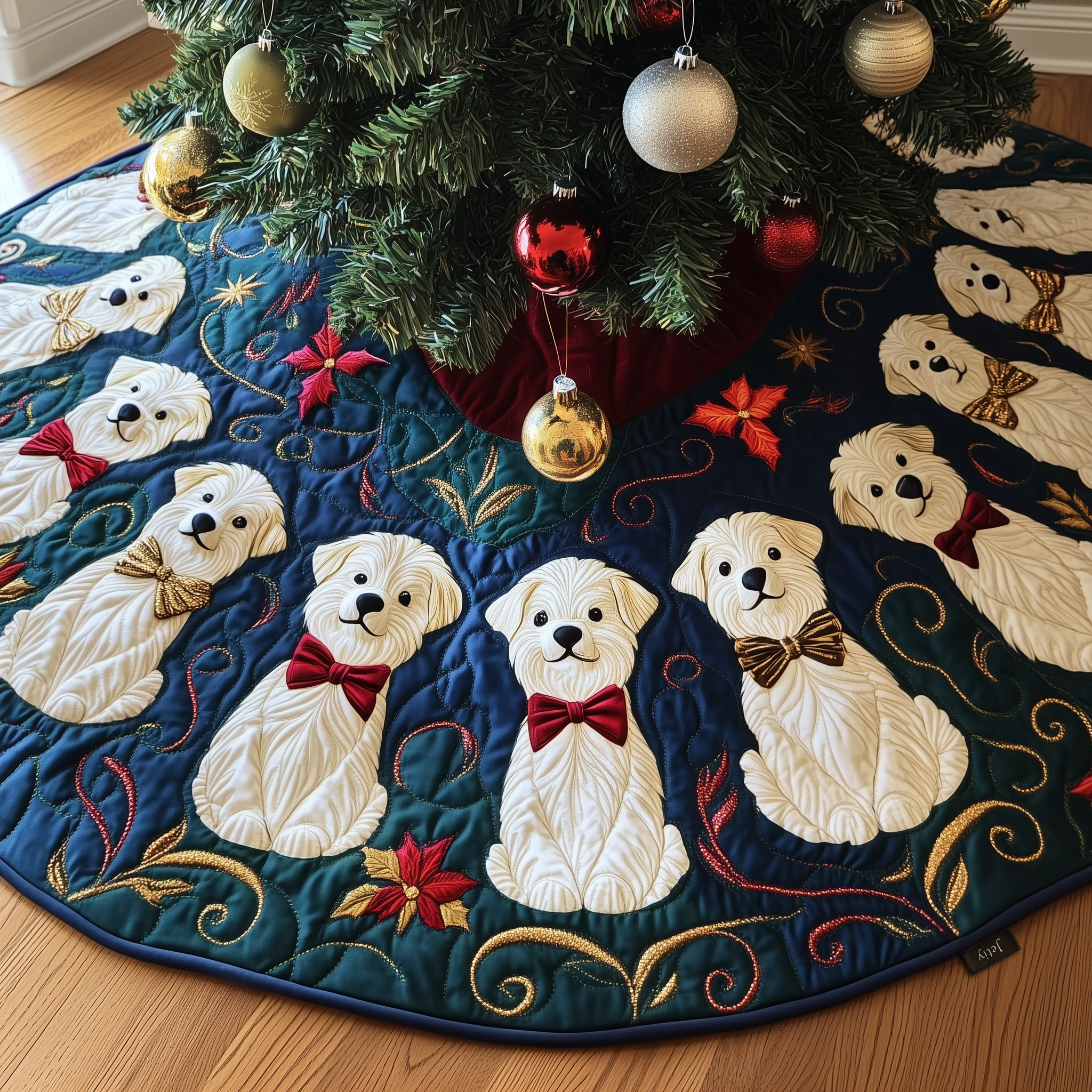 Christmas Maltese Quilted Tree Skirt Xmas Tree Base Cover Decorations Christmas Gifts For Maltese Owners-1