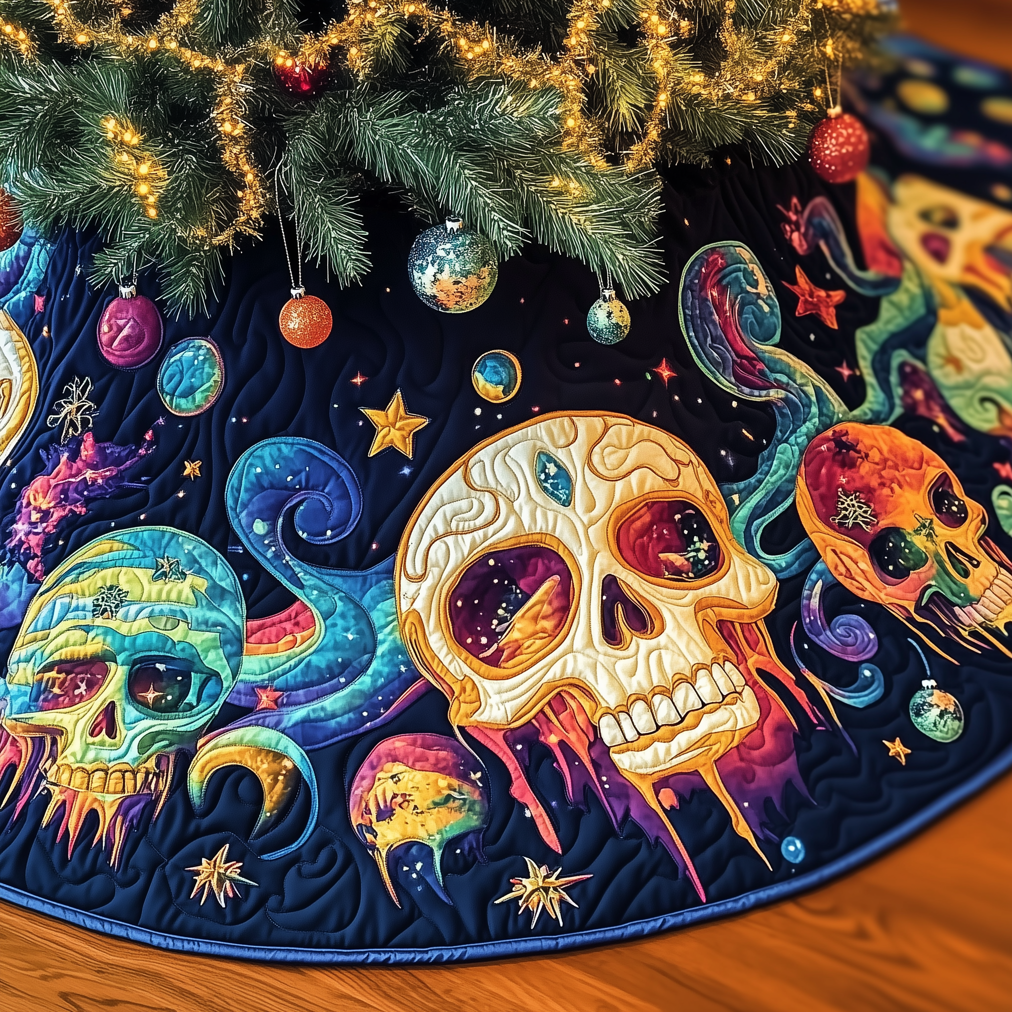 Christmas Melting Skull Quilted Tree Skirt Tree Surround Decorations Christmas Gifts For Women Ideas-1