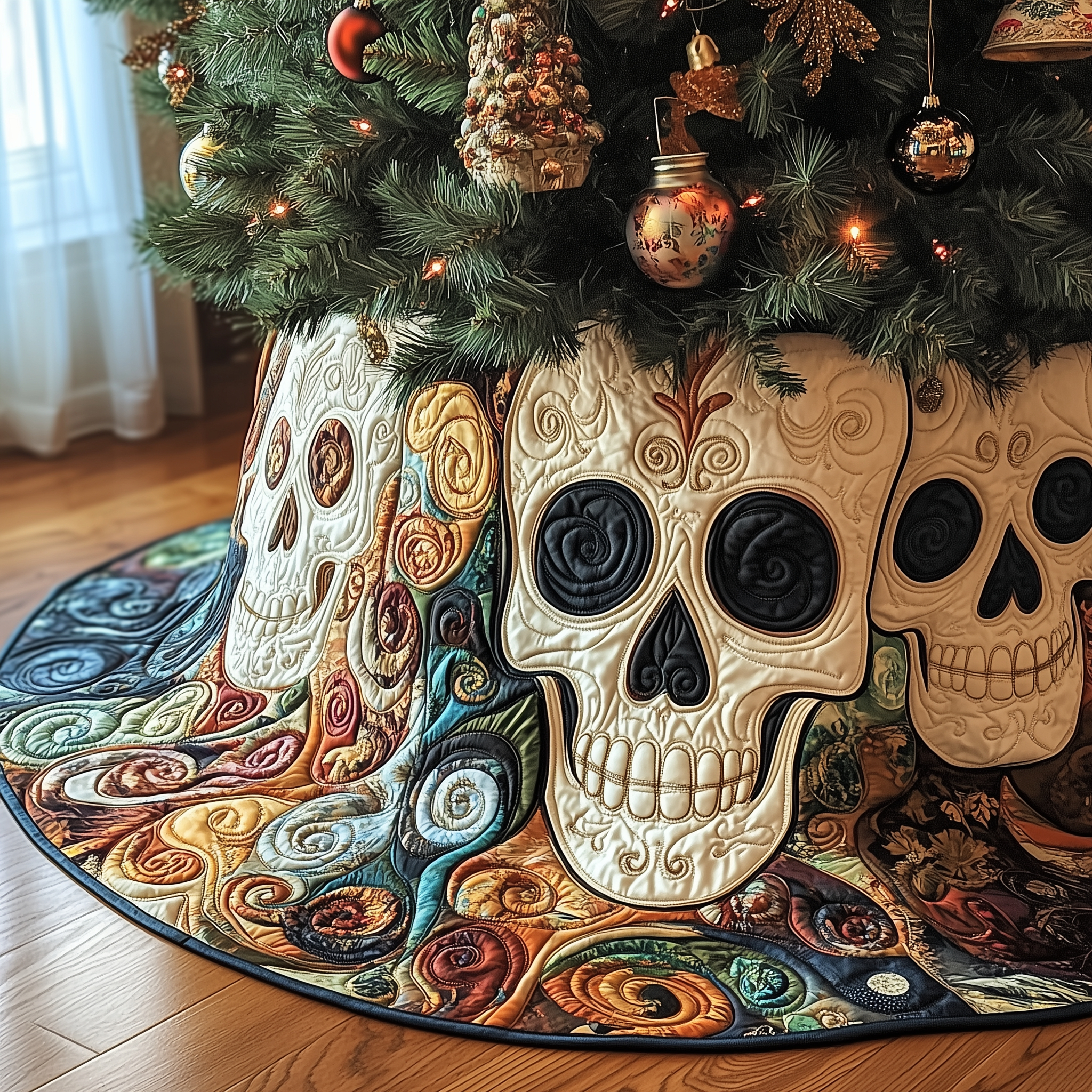 Christmas Mystique Skull Quilted Tree Skirt Tree Surround Decorations Christmas Gifts For Women Ideas-1 Christmas Mystique Skull Quilted Tree Skirt Tree Surround Decorations Christmas Gifts For Women Ideas-1