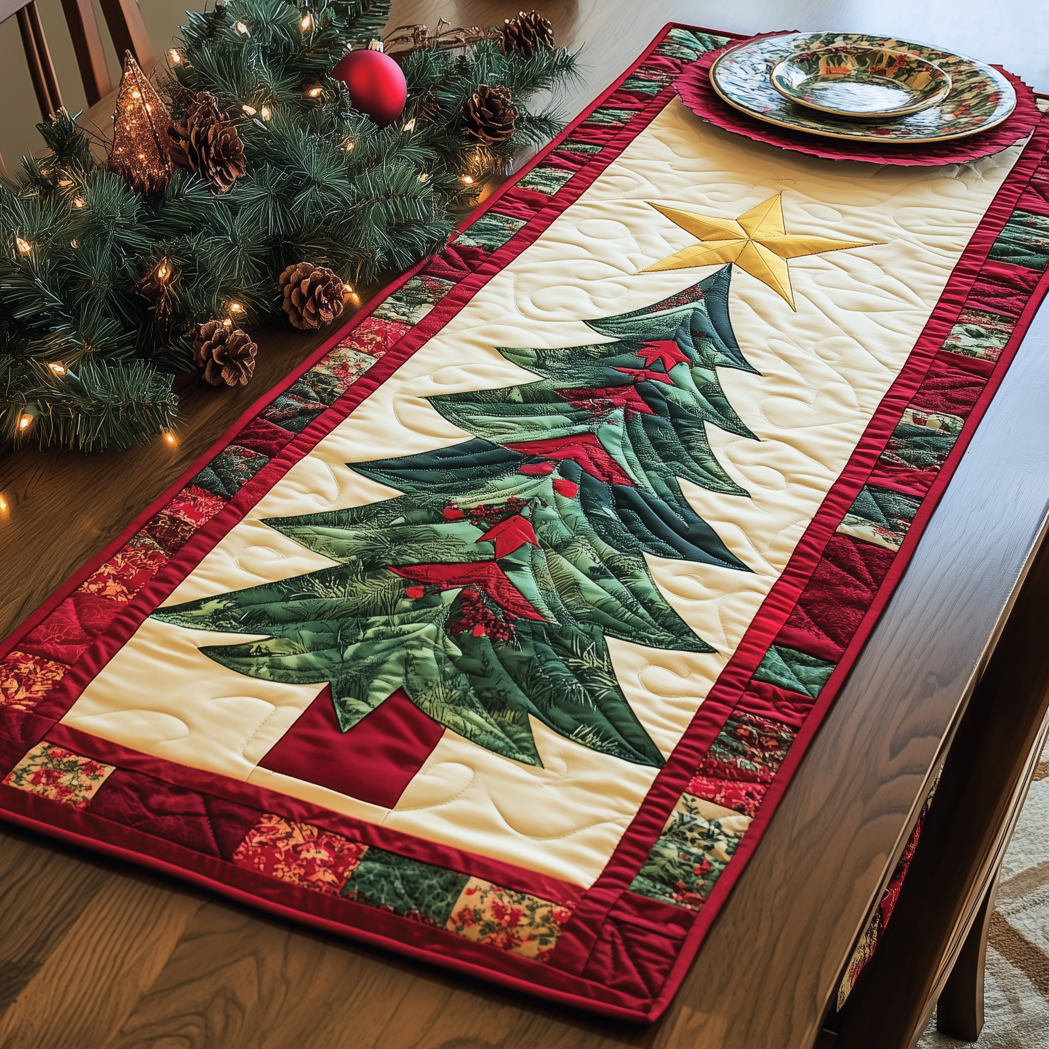 Christmas Tree Quilted Table Runner Dining Christmas Table Runner Best Holiday Gifts-1 Christmas Tree Quilted Table Runner Dining Christmas Table Runner Best Holiday Gifts-1