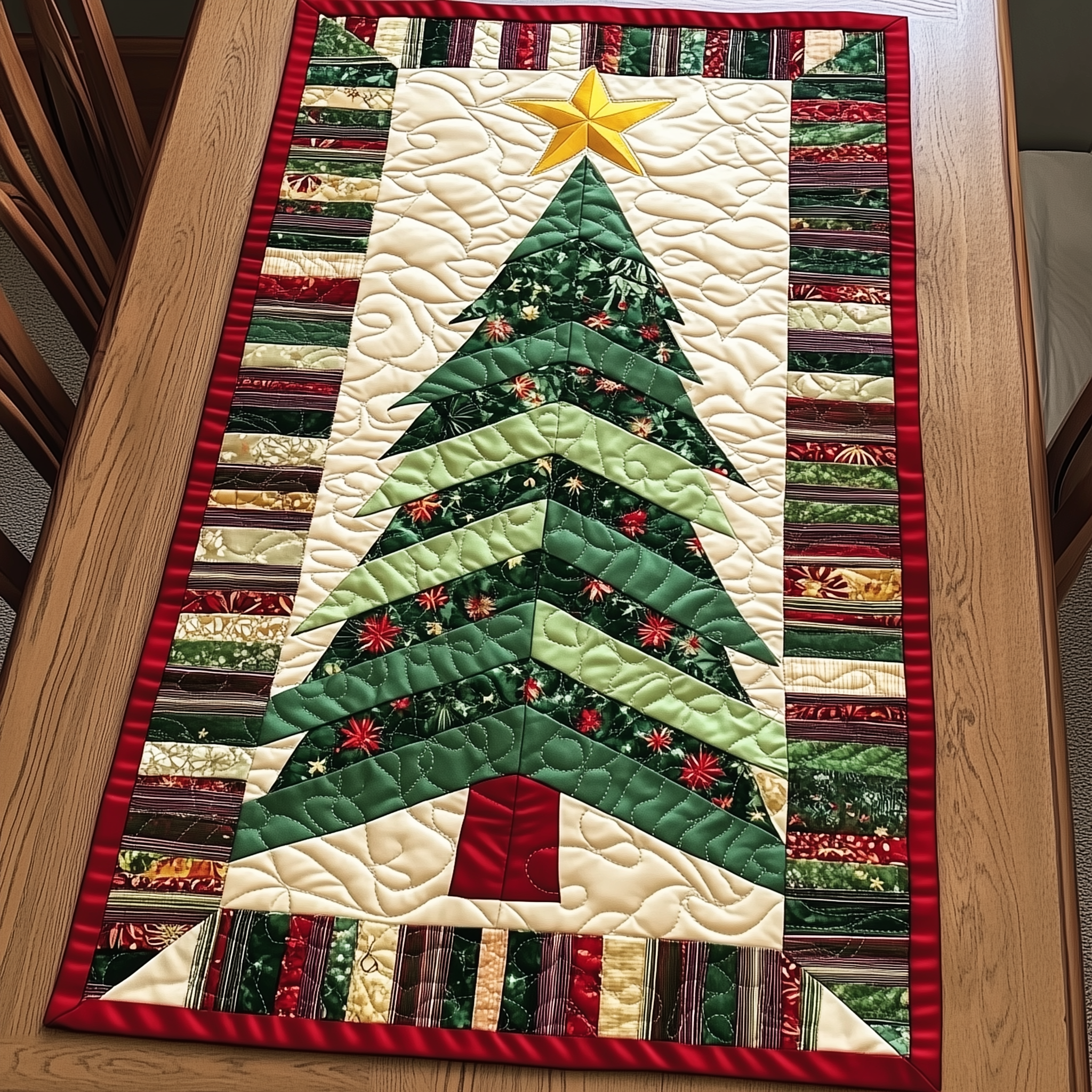Christmas Tree Quilted Table Runner Holiday Dining Christmas Table Runner Xmas Indoor Decorations Gifts-1 Christmas Tree Quilted Table Runner Holiday Dining Christmas Table Runner Xmas Indoor Decorations Gifts-1