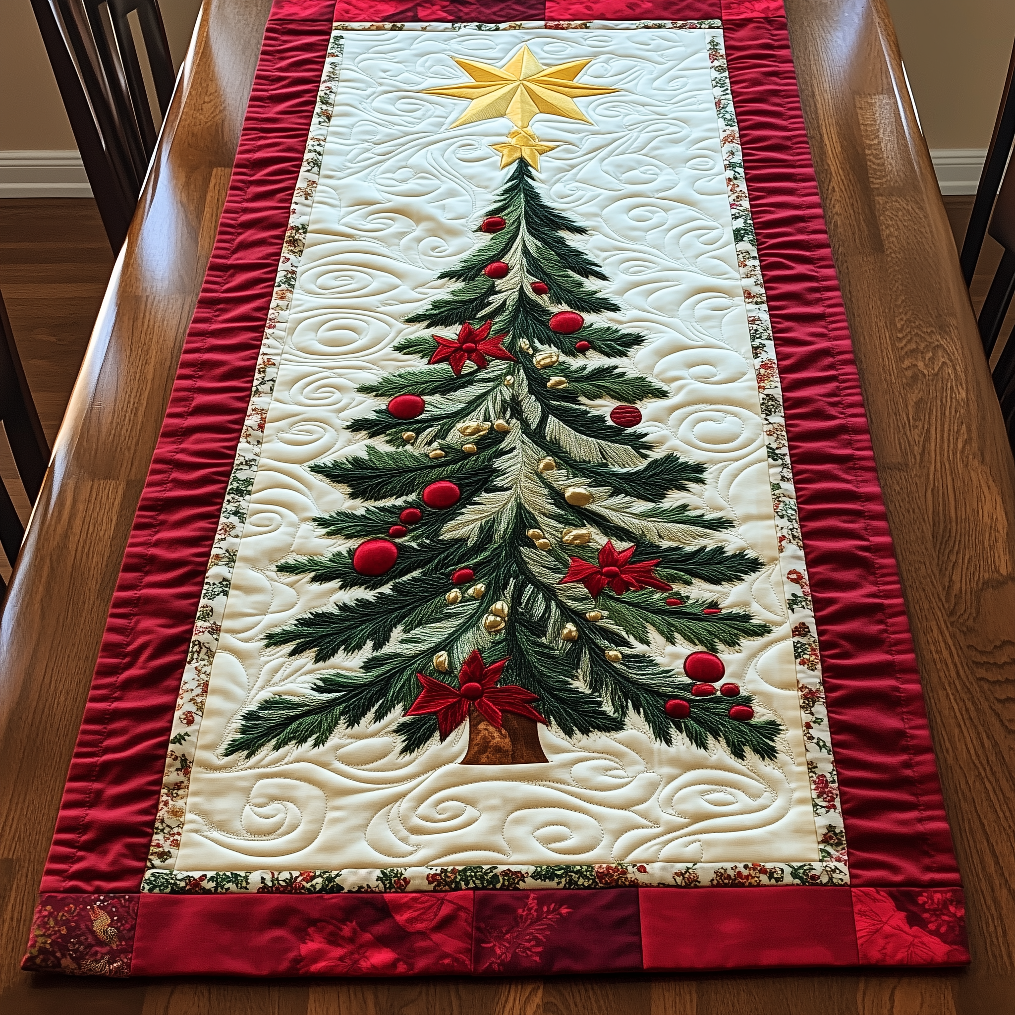 Christmas Tree Quilted Table Runner Modern Holiday Dining Christmas Table Runner Great Xmas Gifts-1