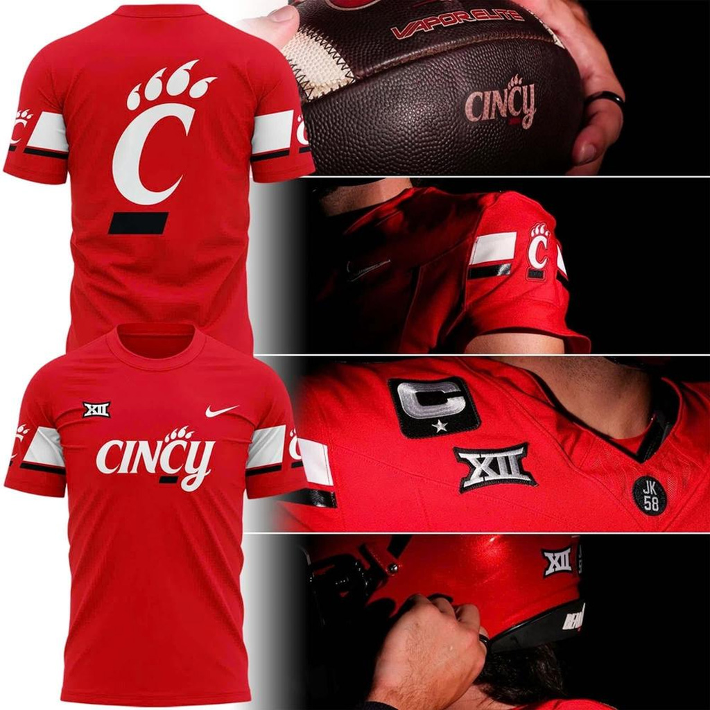 Cincinnati Bearcats Football Red Uniform T-Shirt Cincinnati Bearcats Merch Gifts For Fans-1