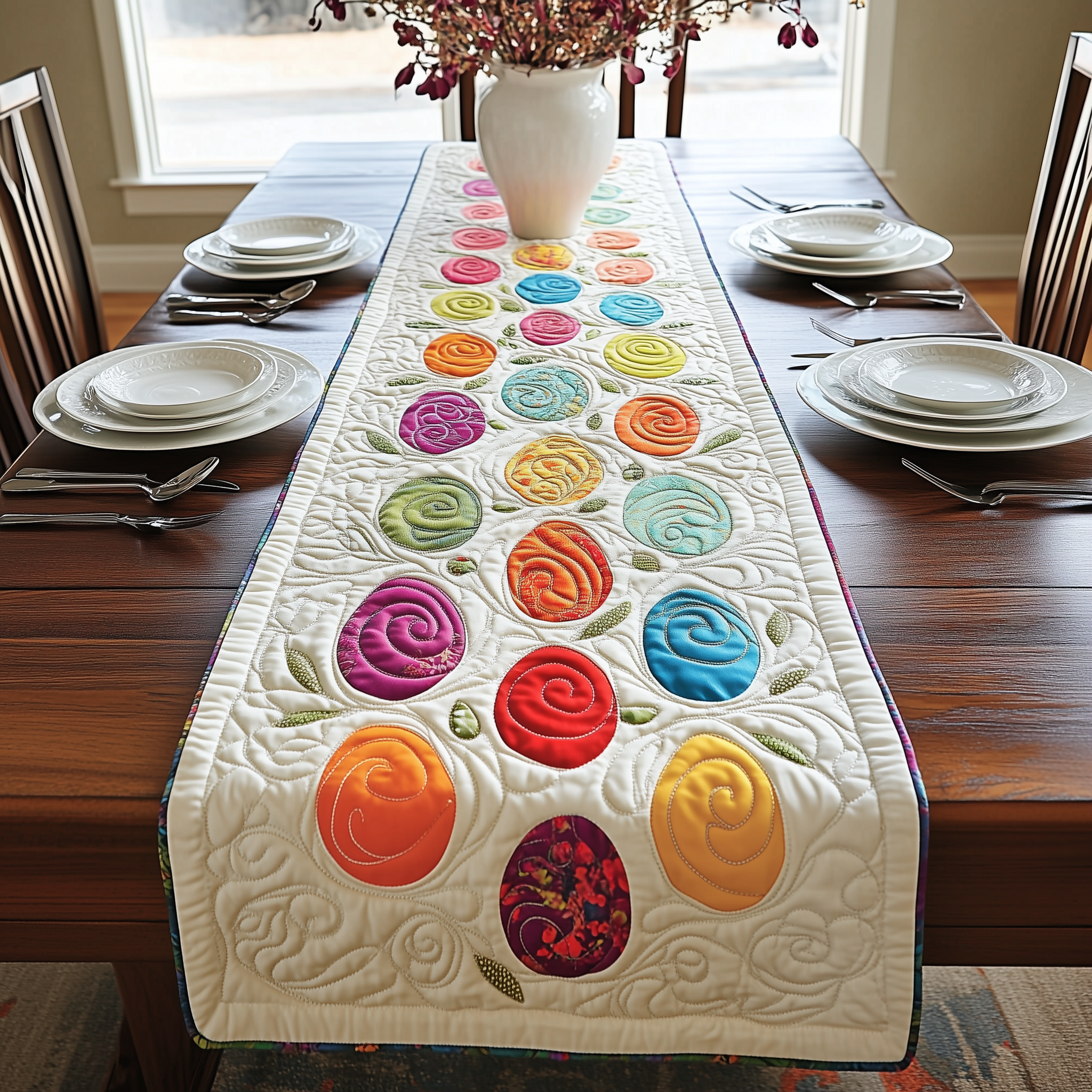 Colorburst Easter Eggs Quilted Table Runner Best Valentine Day Gifts-1 Colorburst Easter Eggs Quilted Table Runner Best Valentine Day Gifts-1