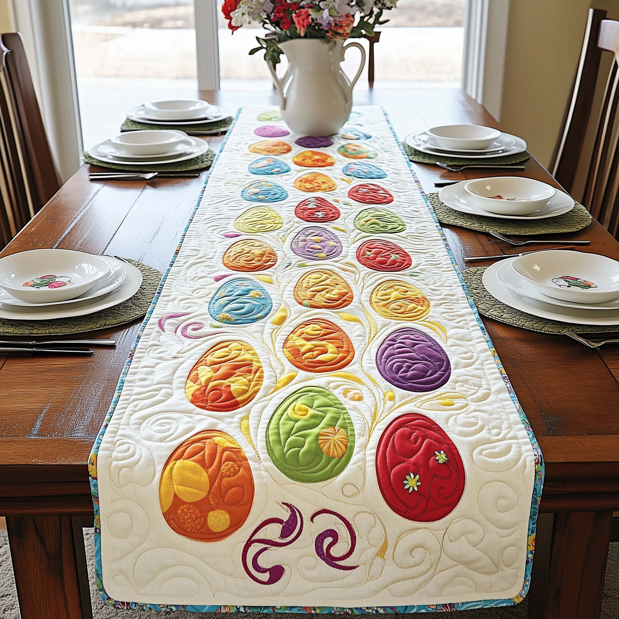 Colorburst Easter Eggs Quilted Table Runner Valentine Day Gifts For Girlfriend-1 Colorburst Easter Eggs Quilted Table Runner Valentine Day Gifts For Girlfriend-1
