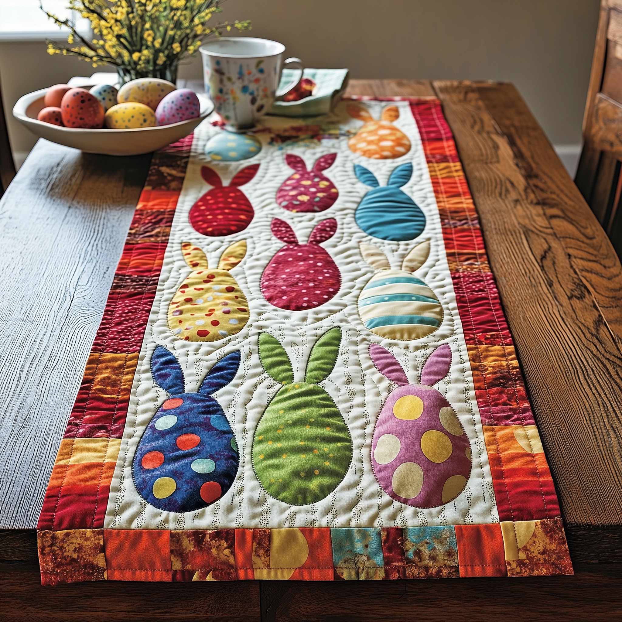 Colorburst Easter Eggs Quilted Table Runner Valentine Day Gifts For Mom-1 Colorburst Easter Eggs Quilted Table Runner Valentine Day Gifts For Mom-1