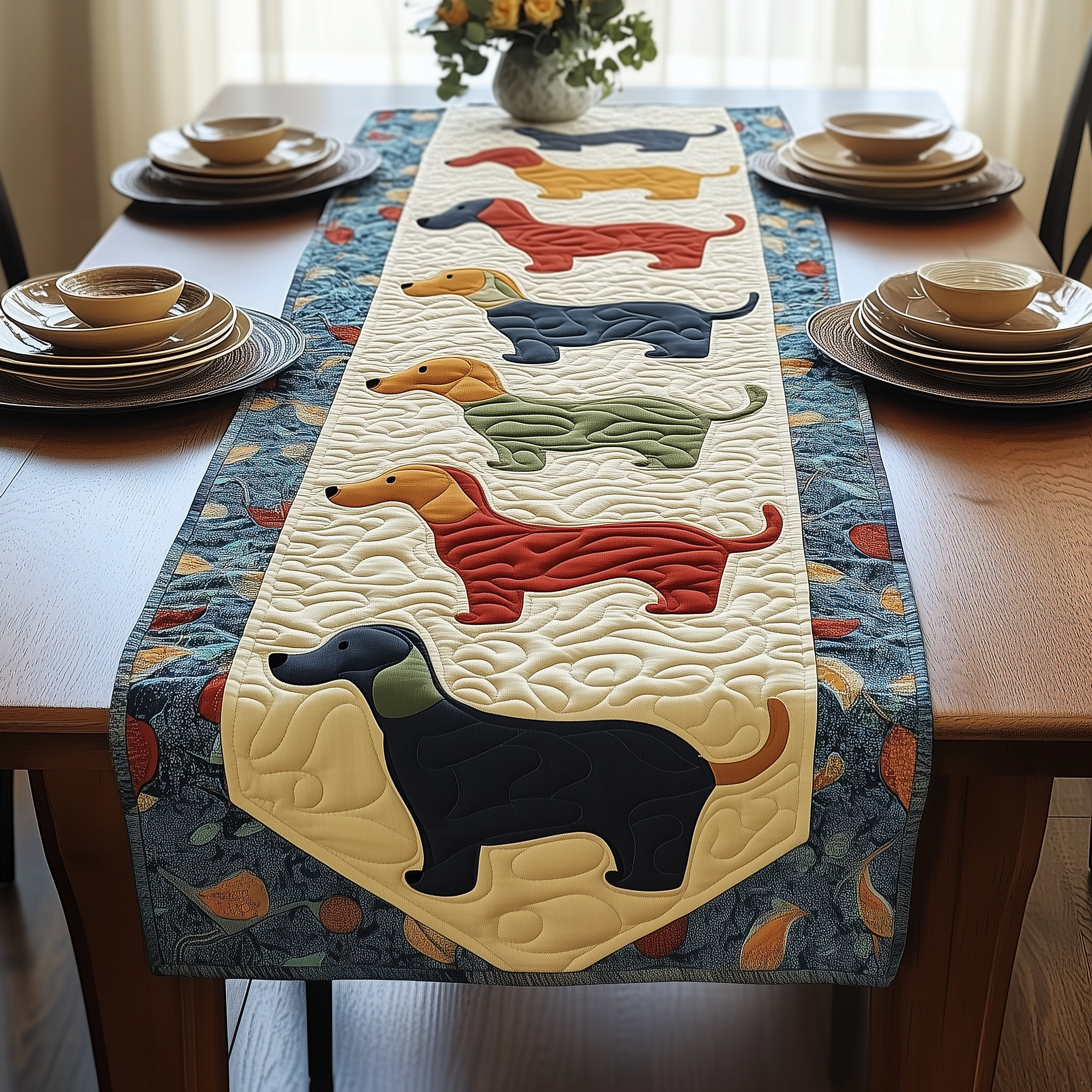 Colorful Dachshund Quilted Table Runner Cute Dachshund Products Merchandise Christmas Gifts-1 Colorful Dachshund Quilted Table Runner Cute Dachshund Products Merchandise Christmas Gifts-1
