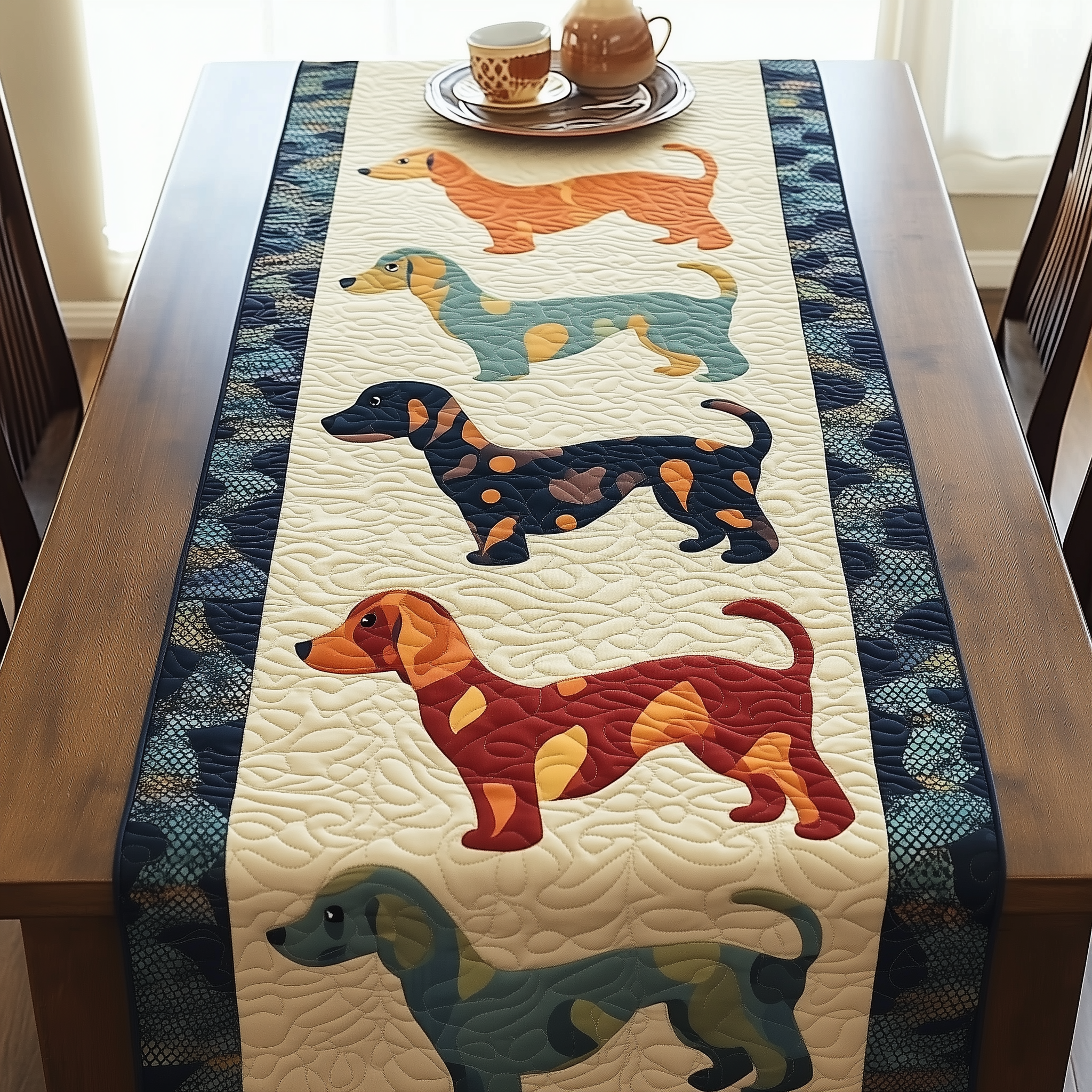 Colorful Dachshund Quilted Table Runner Home Decorations Dachshund Products Merchandise-1 Colorful Dachshund Quilted Table Runner Home Decorations Dachshund Products Merchandise-1