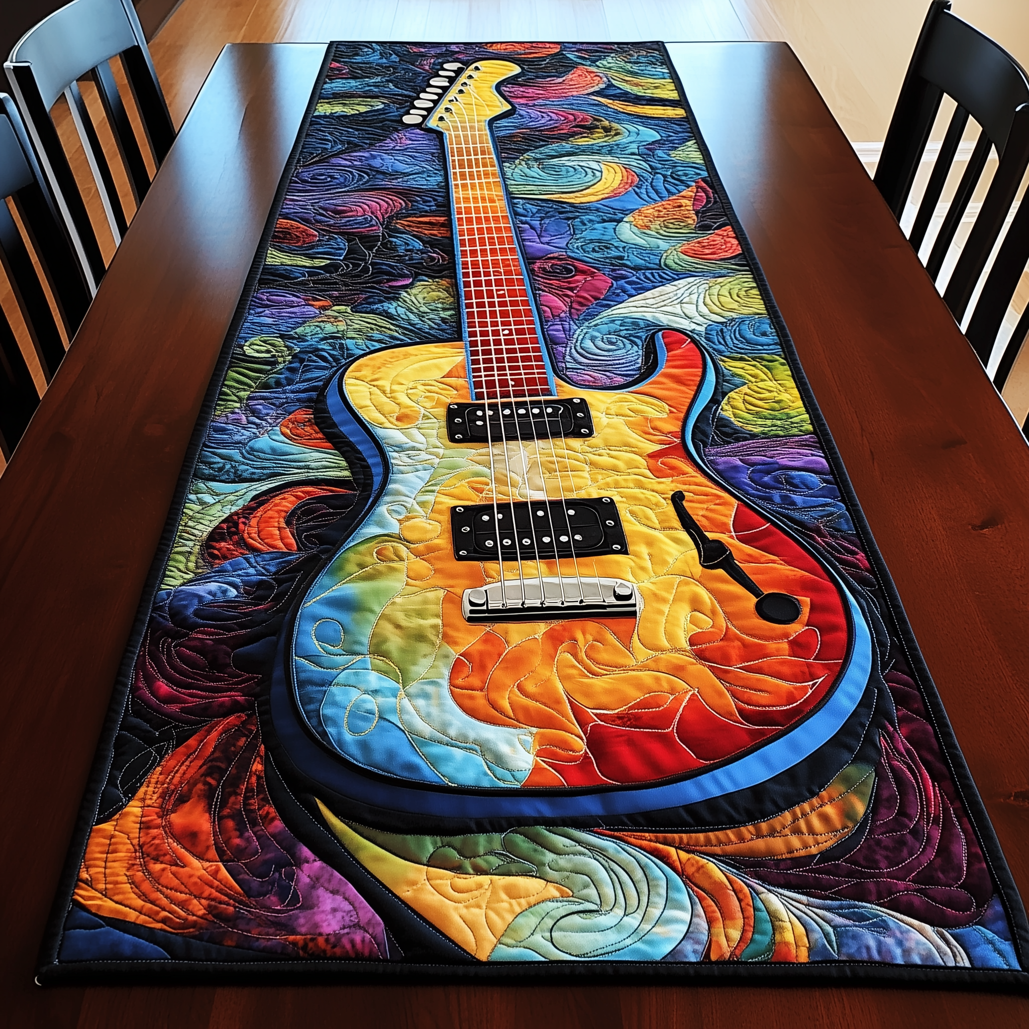 Colorful Guitar Quilted Table Runner Best Christmas Xmas Gifts For Guitar Players-1 Colorful Guitar Quilted Table Runner Best Christmas Xmas Gifts For Guitar Players-1