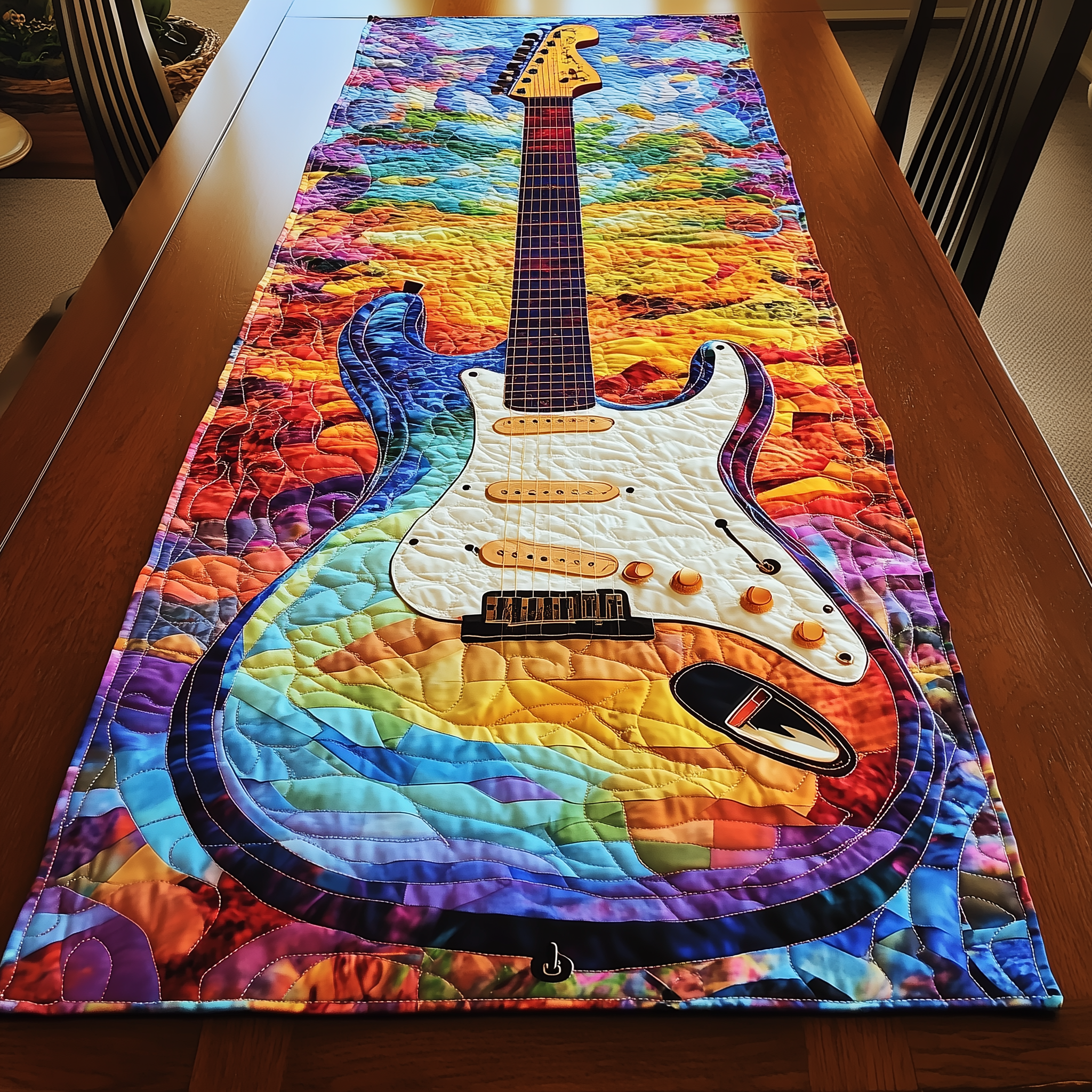 Colorful Guitar Quilted Table Runner Dining Table Runner Merchandise Decorations Guitar Gifts-1