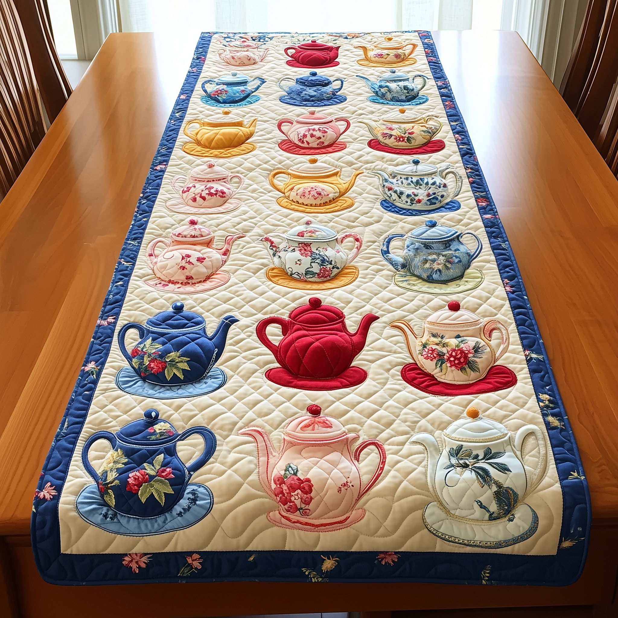 Colorful Teapot Quilted Table Runner Themed Christmas Gifts For Tea Drinkers Lover-1 Colorful Teapot Quilted Table Runner Themed Christmas Gifts For Tea Drinkers Lover-1