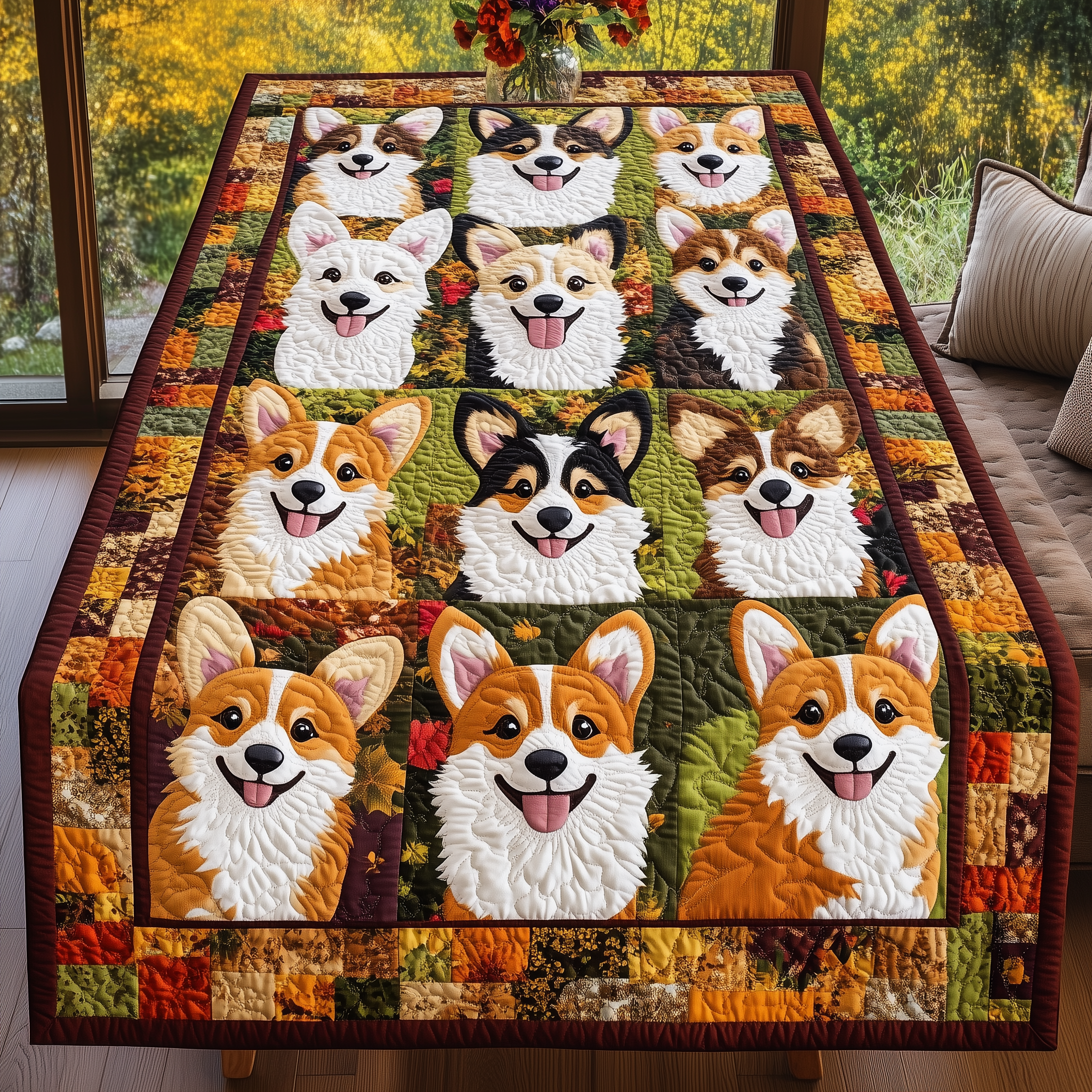 Corgi Autumn Vibe Quilted Table Runner Cute Decorarions Dog Lover Corgi Gifts For Her-1 Corgi Autumn Vibe Quilted Table Runner Cute Decorarions Dog Lover Corgi Gifts For Her-1