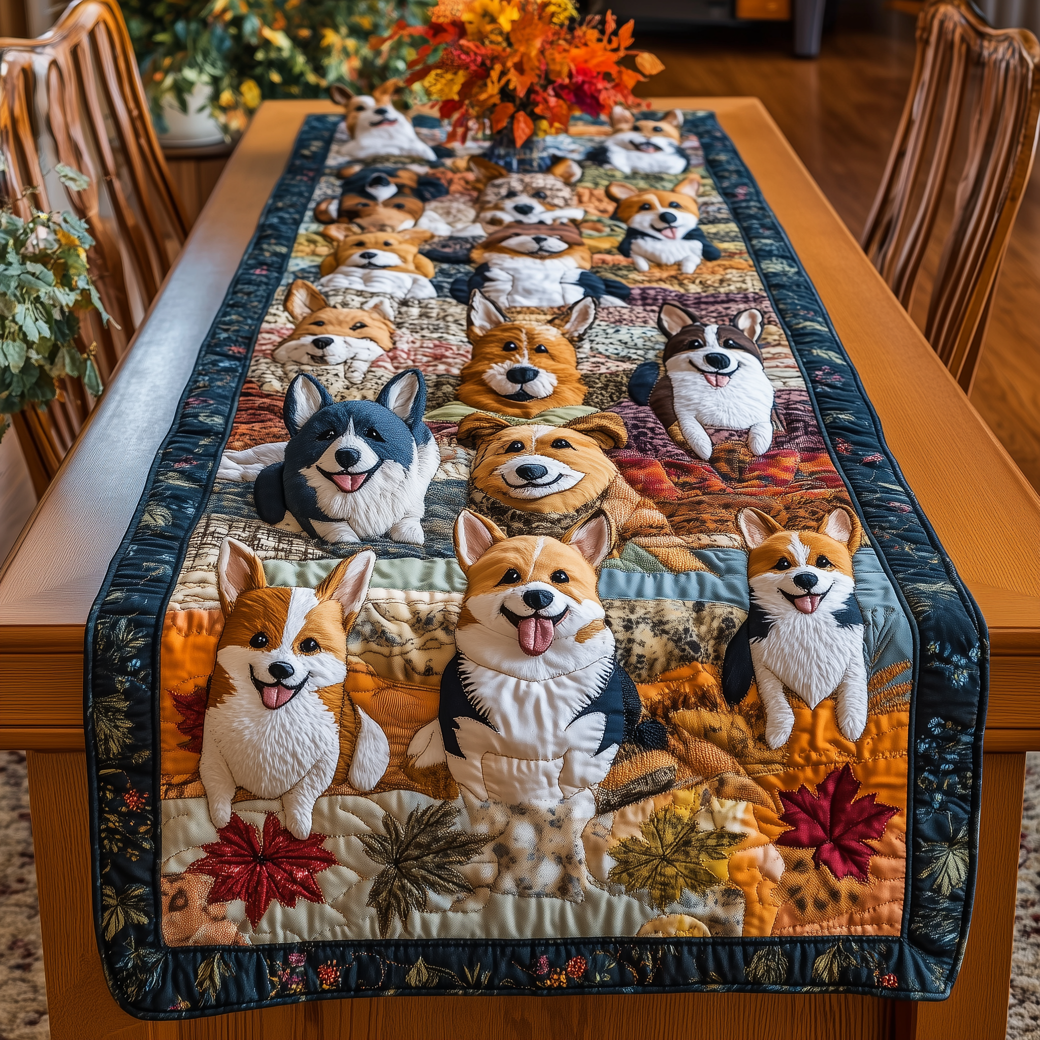 Corgi Autumn Vibe Quilted Table Runner Cute Decorarions Dog Lover Corgi Gifts For Owners-1 Corgi Autumn Vibe Quilted Table Runner Cute Decorarions Dog Lover Corgi Gifts For Owners-1