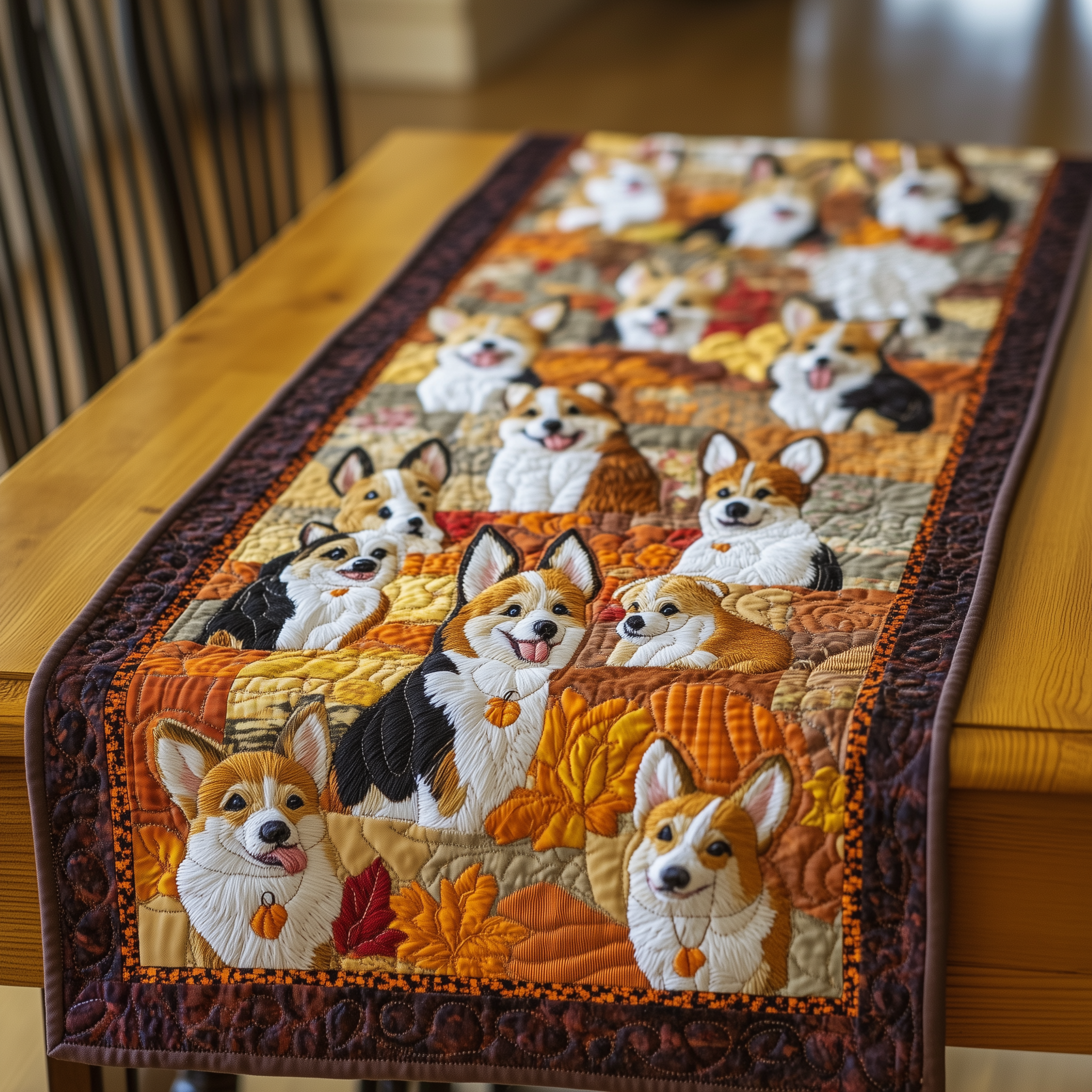Corgi Autumn Vibe Quilted Table Runner Cute Indoor Decorations Corgi Owner Gifts-1 Corgi Autumn Vibe Quilted Table Runner Cute Indoor Decorations Corgi Owner Gifts-1