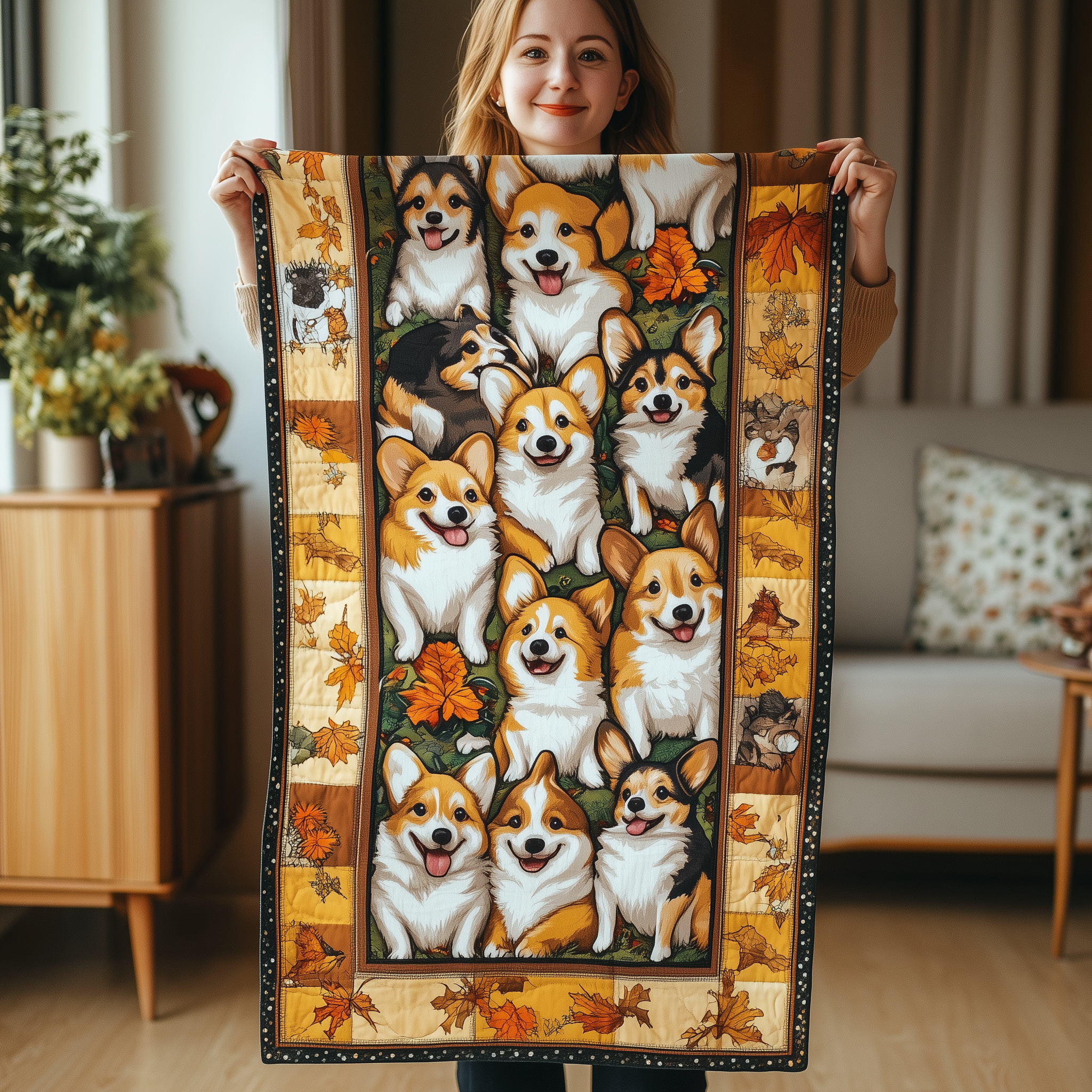 Corgi Autumn Vibe Quilted Table Runner Cute Indoor Decorations Corgi Themed Gifts-1 Corgi Autumn Vibe Quilted Table Runner Cute Indoor Decorations Corgi Themed Gifts-1