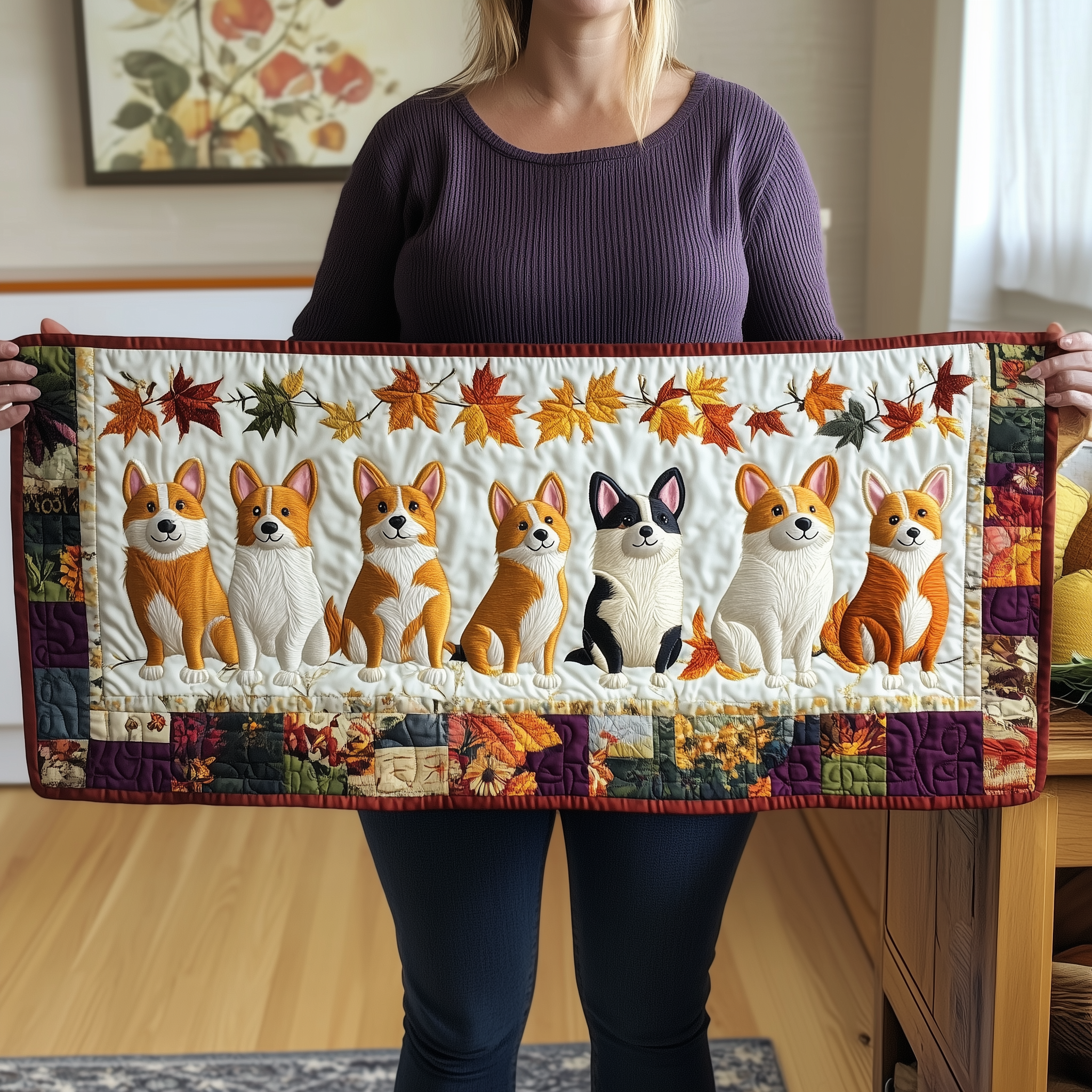 Corgi Autumn Vibe Quilted Table Runner Cute Modern Table Runner Items Xmas Gifts For Corgi Lovers-1 Corgi Autumn Vibe Quilted Table Runner Cute Modern Table Runner Items Xmas Gifts For Corgi Lovers-1