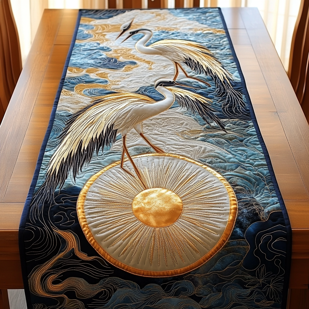 Crane Couple Quilted Table Runner Home Decorations Christmas Gifts For Couples-1 Crane Couple Quilted Table Runner Home Decorations Christmas Gifts For Couples-1