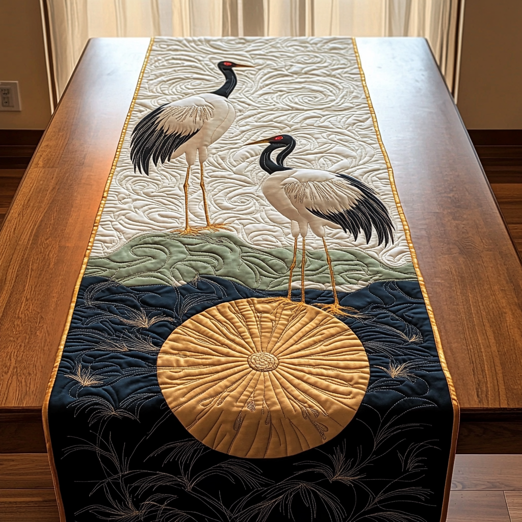 Cranes in Moon Night Quilted Table Runner Best Christmas Gifts For Couples Housewarning-1 Cranes in Moon Night Quilted Table Runner Best Christmas Gifts For Couples Housewarning-1
