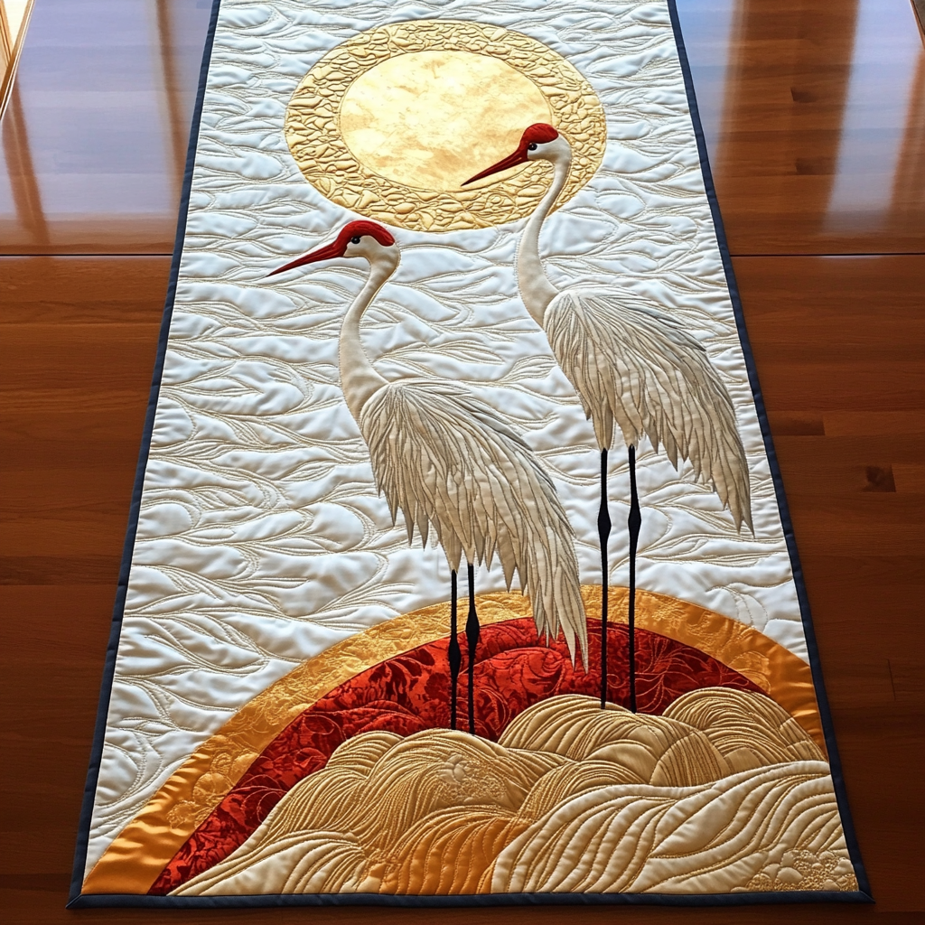 Cranes in Sunset Quilted Table Runner Home Decorations Christmas Gifts For Family Ideas-1 Cranes in Sunset Quilted Table Runner Home Decorations Christmas Gifts For Family Ideas-1