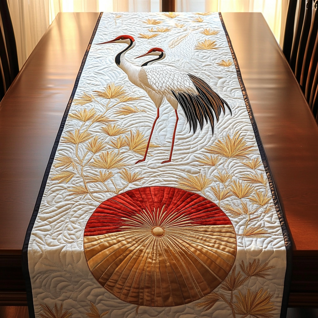 Cranes in Sunset Quilted Table Runner Home Decorations Christmas Gifts For Mom Dad Xmas-1 Cranes in Sunset Quilted Table Runner Home Decorations Christmas Gifts For Mom Dad Xmas-1