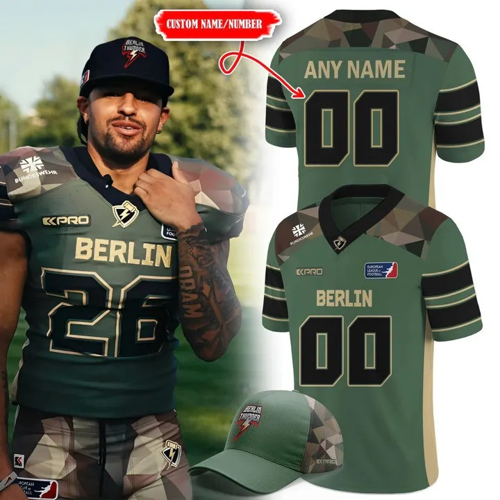 Custom Berlin Thunder Veteranentag Football 2025 Jersey Green Camo Fan Merch Gifts-1