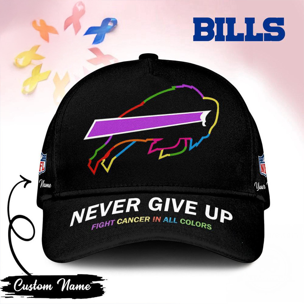 Custom Buffalo Bills Never Give Up Fight Cancer In All Colors Hat Buffalo Bills Merch-1