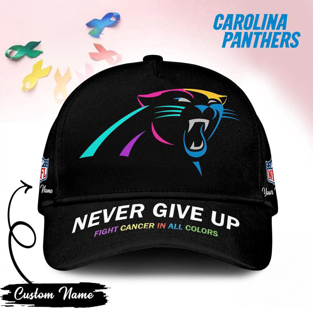 Custom Carolina Panthers Never Give Up Fight Cancer In All Colors Hat Carolina Panthers Merch-1