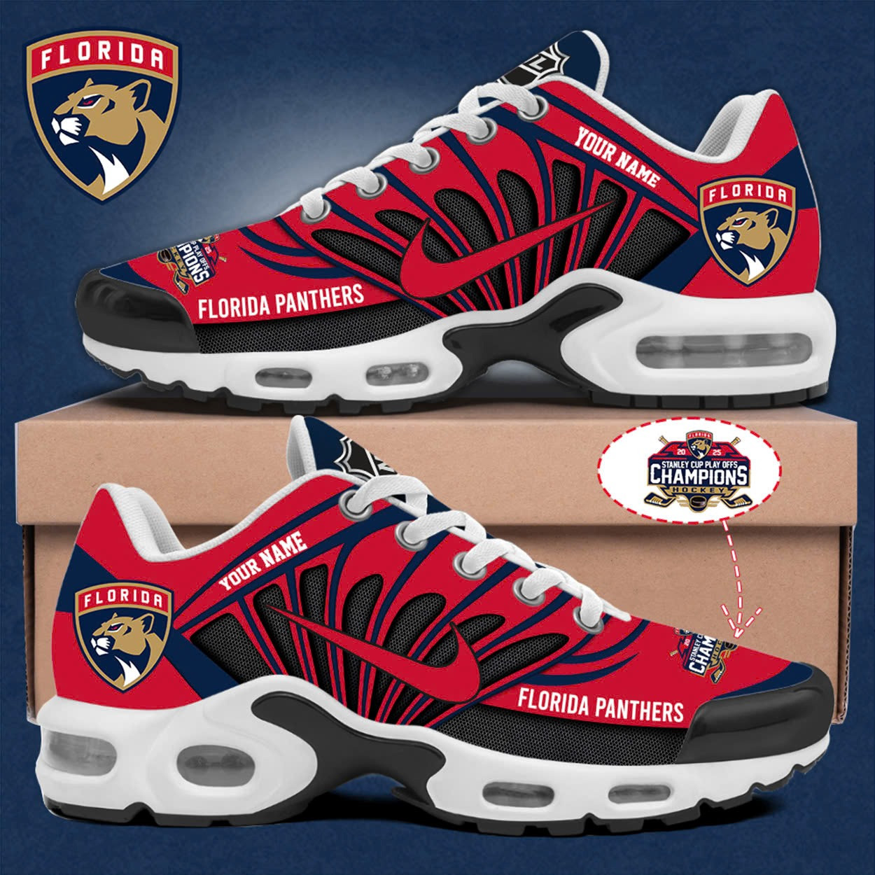 Custom Florida Panthers Stanley Cup Champions Merch 2025 Air Max Plus Sneakers Sport Shoes-1