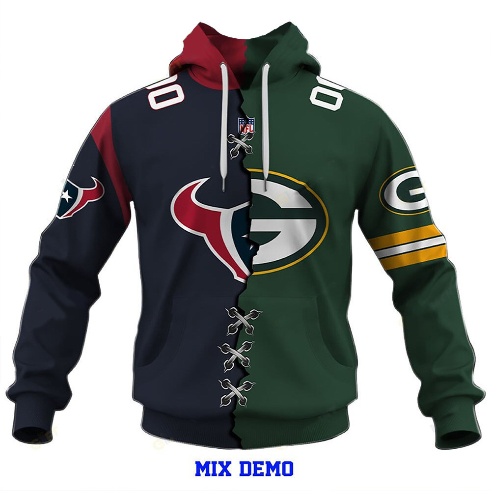 Custom Houston Texans And Green Bay Packers Mix NFL 2 Team Home Hoodie Dad Father's Day Gifts-1 Custom Houston Texans And Green Bay Packers Mix NFL 2 Team Home Hoodie Dad Father's Day Gifts-1