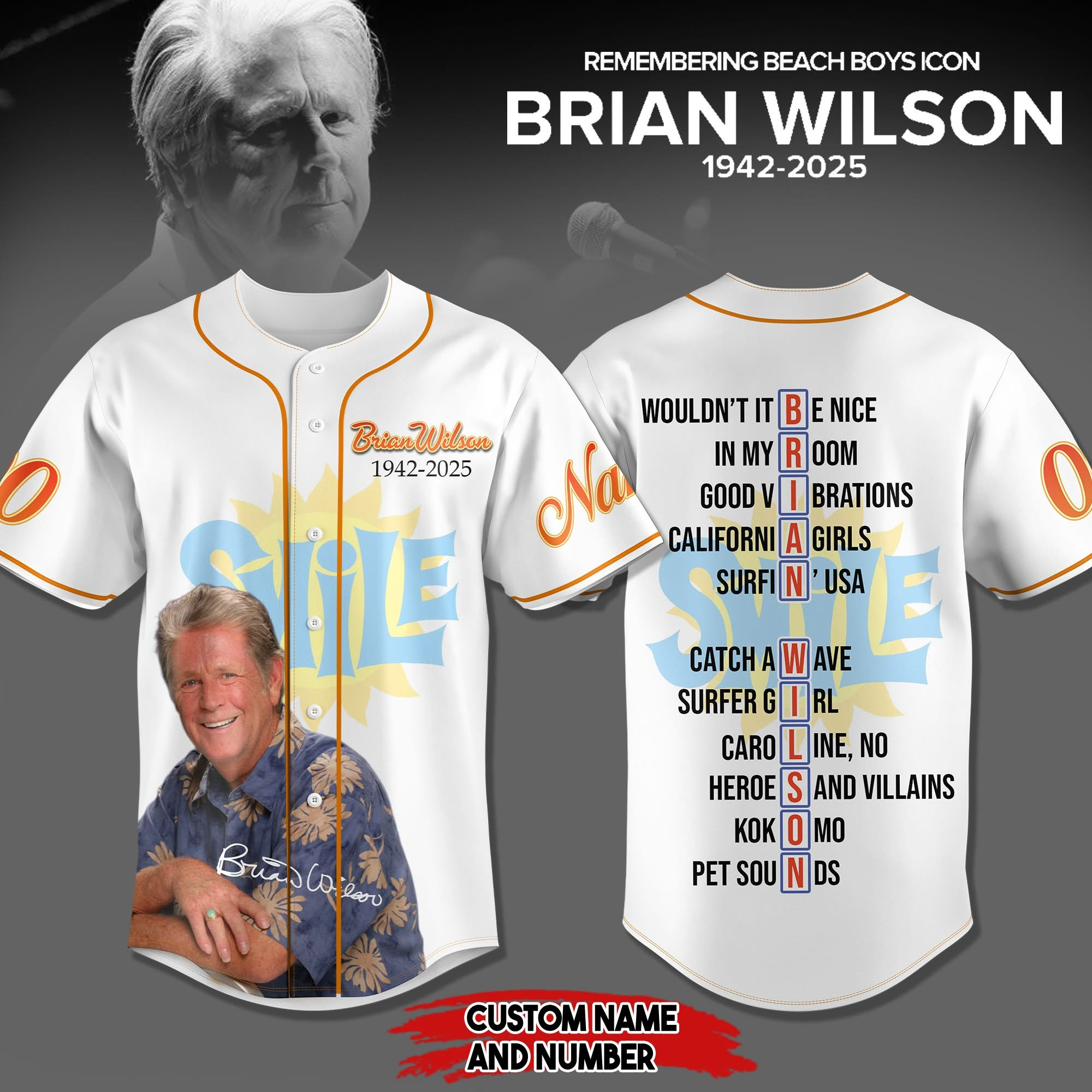 Custom In Memory Of Brian Wilson Jersey 1942 2025 RIP Legend The Beach Boys Fan Merch Gifts-1