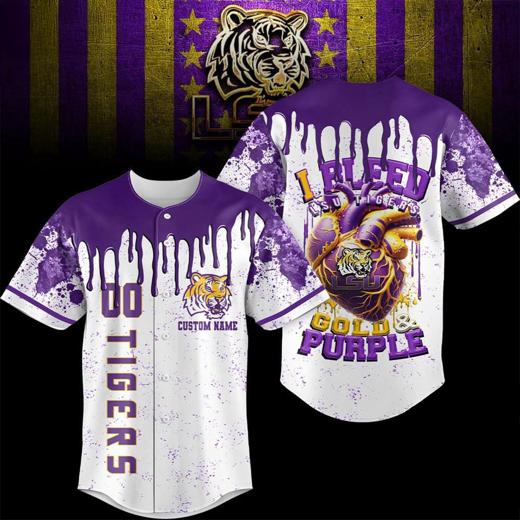 Custom LSU Tigers NCAA I Bleed Baseball Jersey LSU Tigers Merch Best Gift For Him