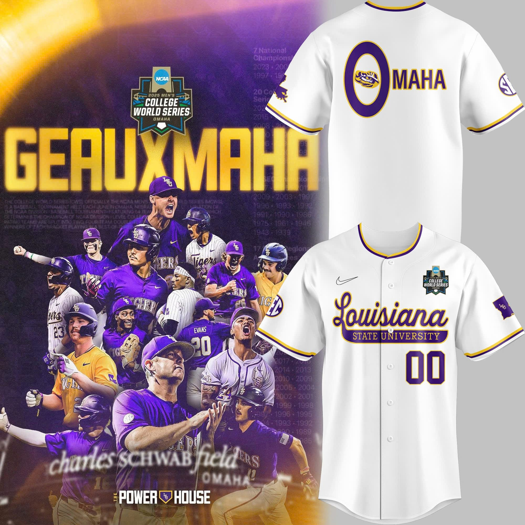 Custom Louisiana State University LSU Baseball Jersey Men's College World Series 2025 Merch-1 Custom Louisiana State University LSU Baseball Jersey Men's College World Series 2025 Merch-1