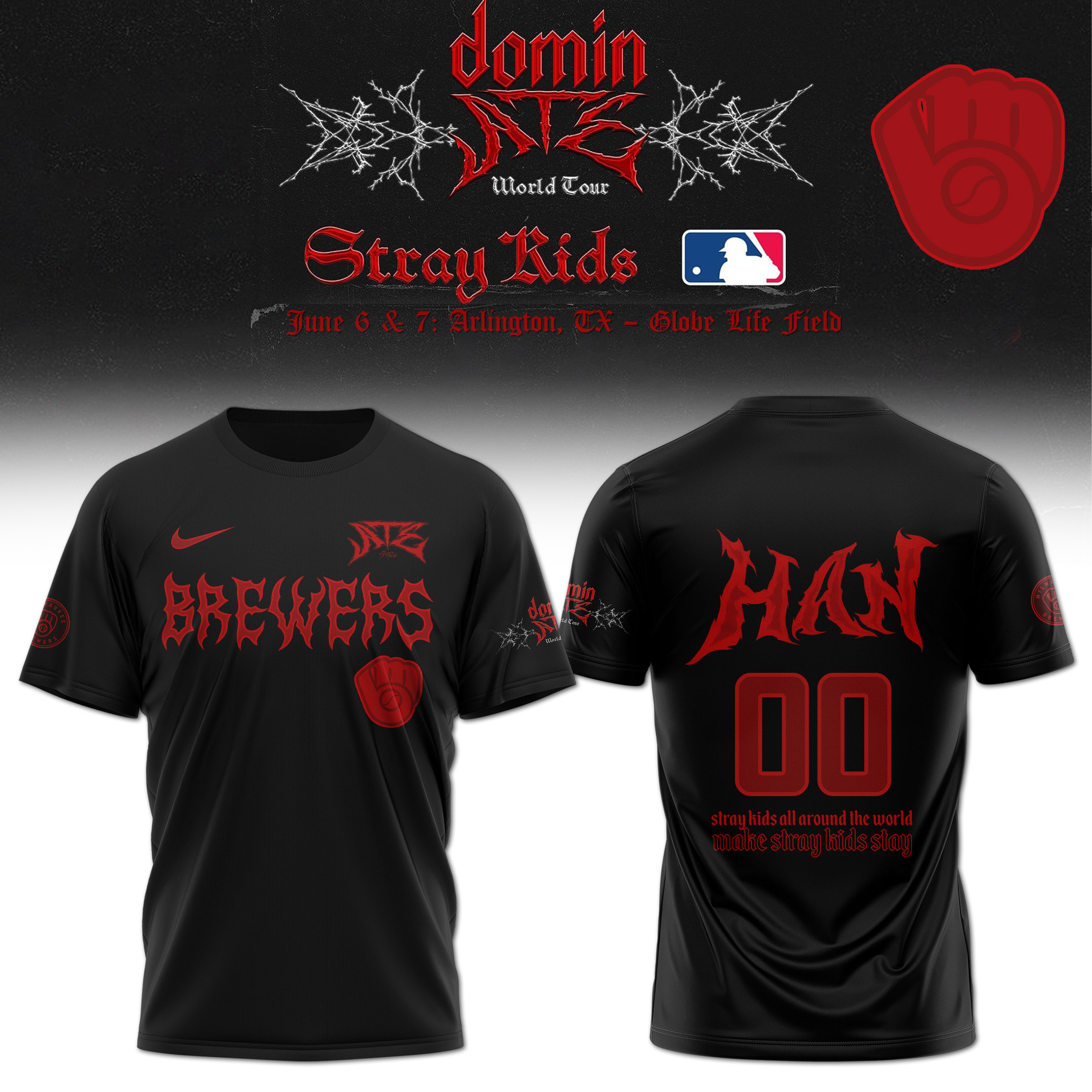 Custom Milwaukee Brewers x Stray Kids Dominate World Tour 2025 T-Shirt Milwaukee Merchandise